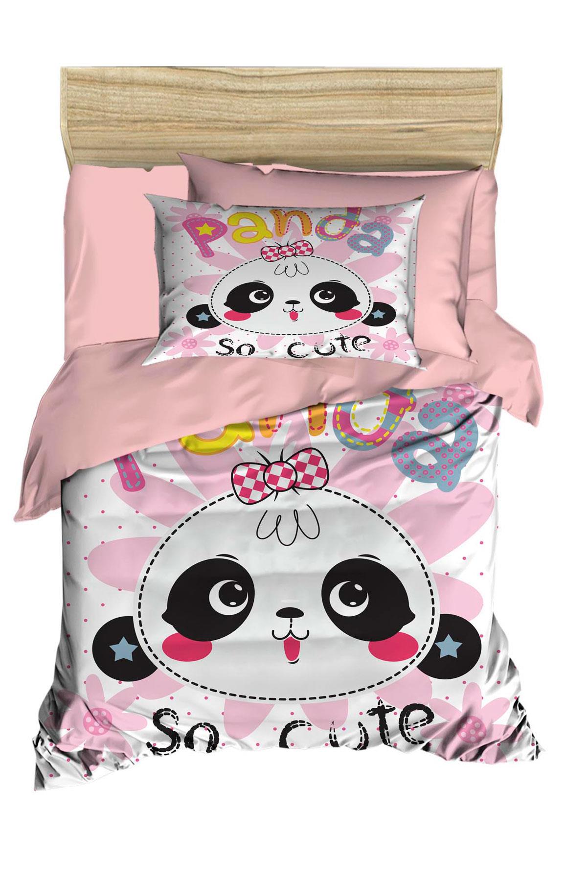 Yenidoğan Kız Bebek Nevresim Takımı 3D Pamuklu Panda So Cute