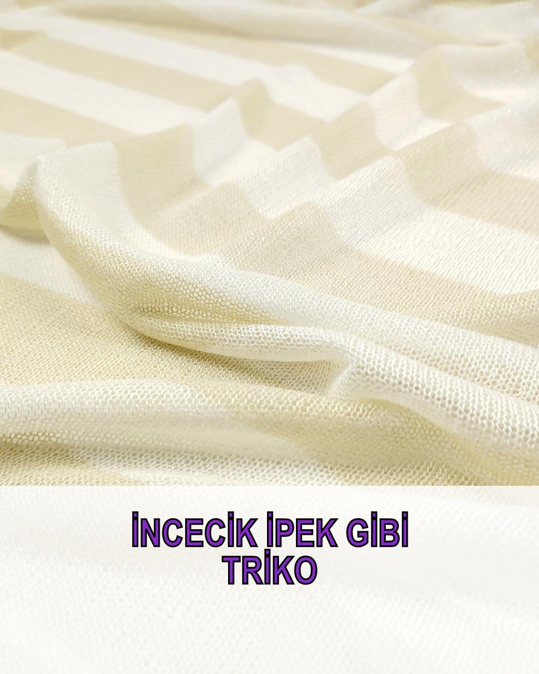 İnce Seyrek Triko Ekru Bej Enine Çizgili En: 120 