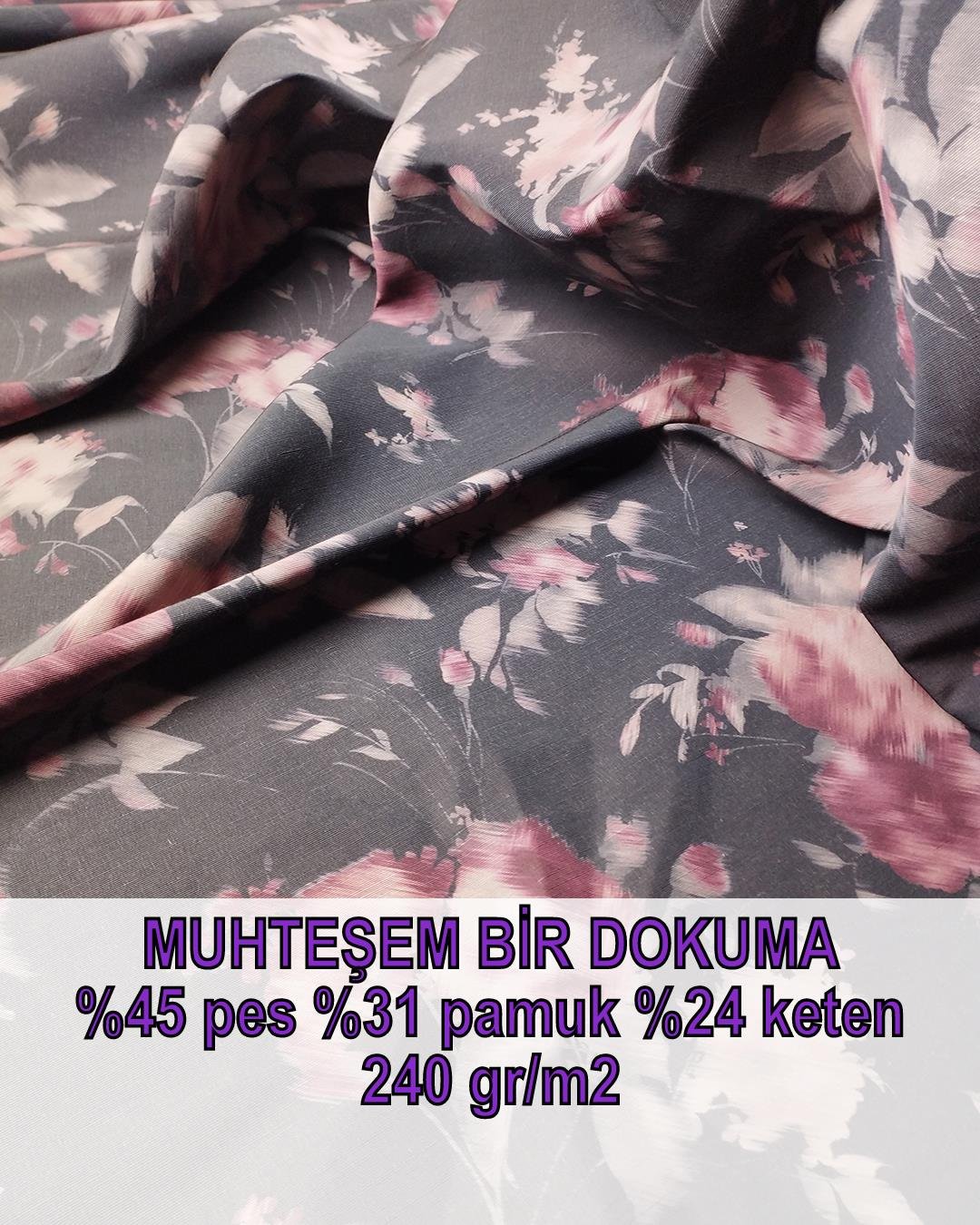 Siyah Üzeri Çiçek Desenli Tok Dokuma En: 150 