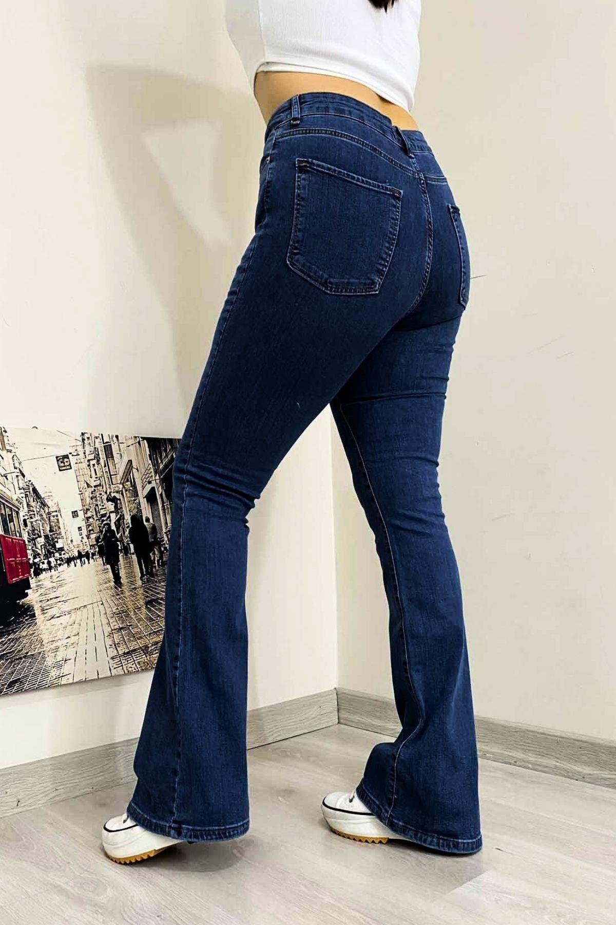 Büyük Beden Full Likra İspanyol Paça Jean