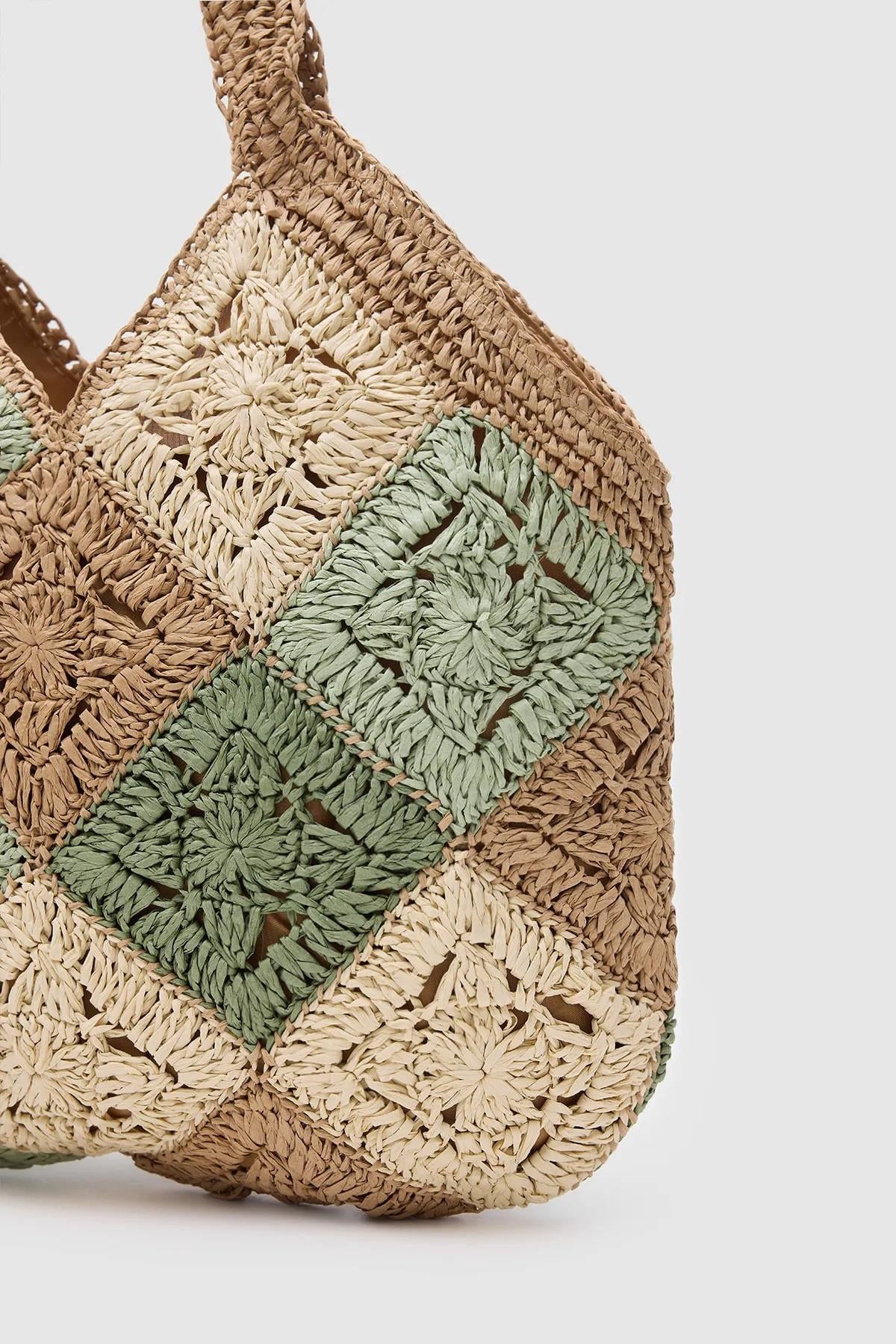 Bohemian Chic Tote Mozaik Hasır ÇantaÇantaİSTANGÜL BUTİK