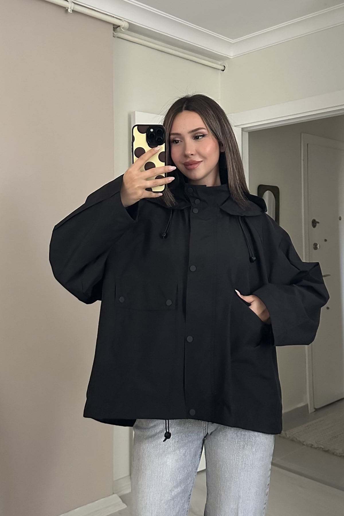 Kadın Kapüşonlu Pelerin Detaylı Oversize Parka CeketCeketİSTANGÜL BUTİK