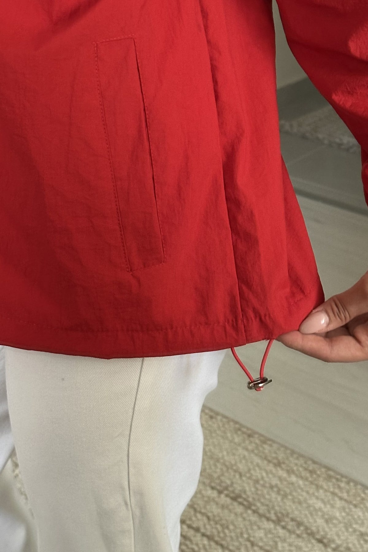 Kadın Kontrast Biye Detaylı Fermuarlı Dik Yaka Oversize CeketCeketİSTANGÜL BUTİK