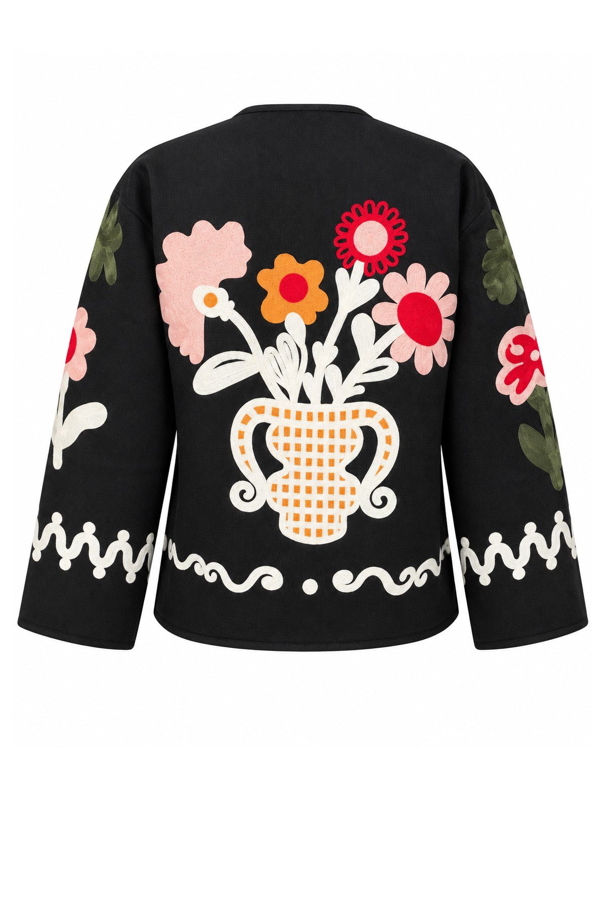 Kadın Floral Motif İşlemeli Bisiklet Yaka Cepli Tasarım Ceket - SiyahCeketİSTANGÜL BUTİK