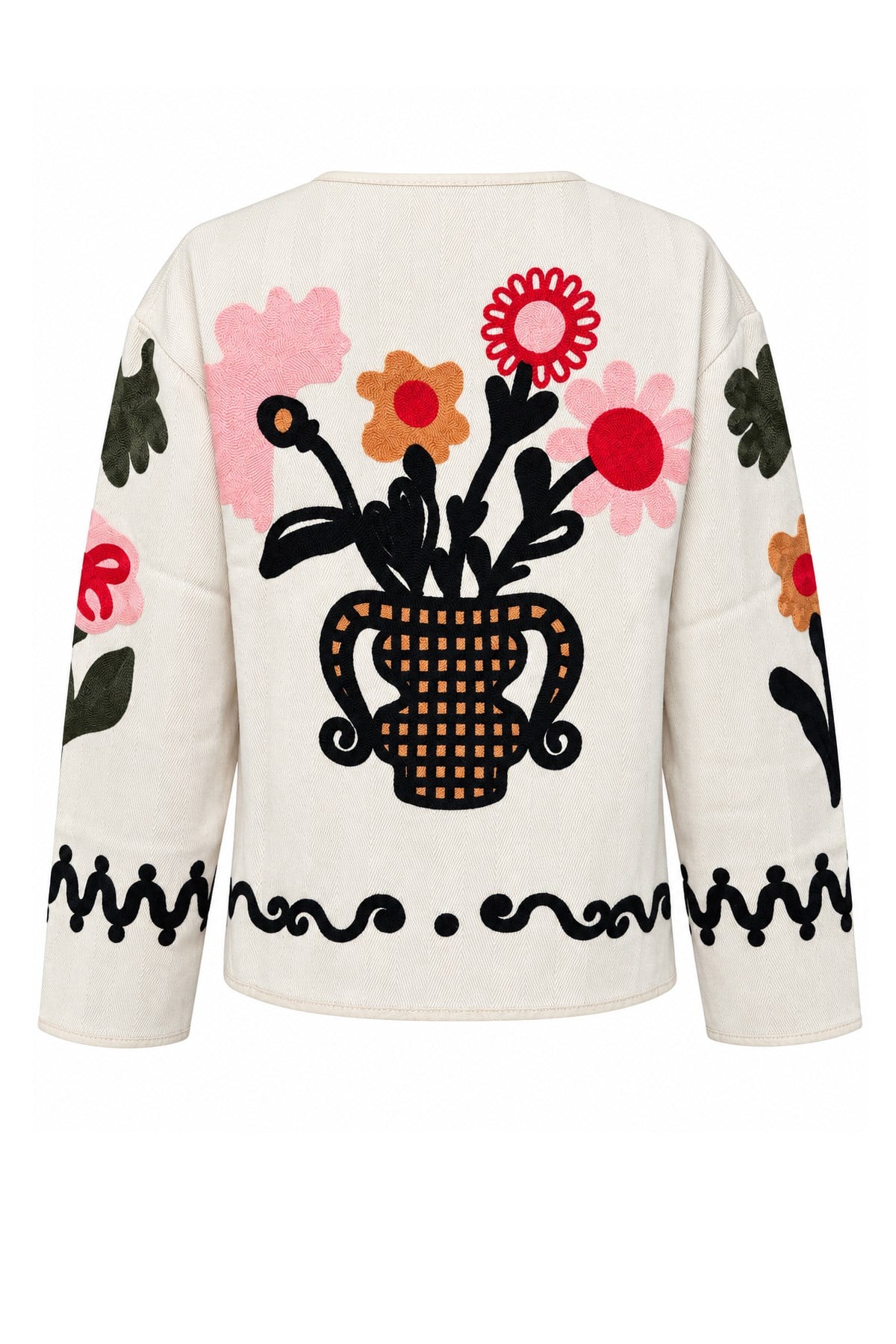 Kadın Floral Motif İşlemeli Bisiklet Yaka Cepli Tasarım Ceket - BejCeketİSTANGÜL BUTİK