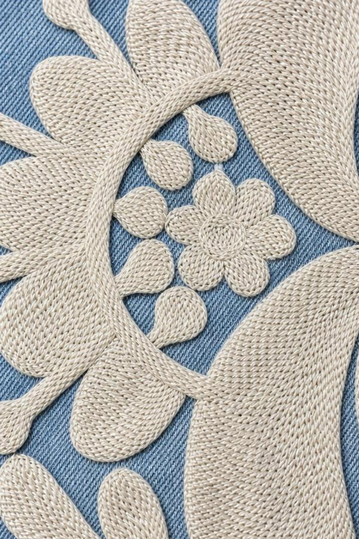Alaçatı Kordon Nakışlı Açık Mavi Denim YelekCeketİSTANGÜL BUTİK
