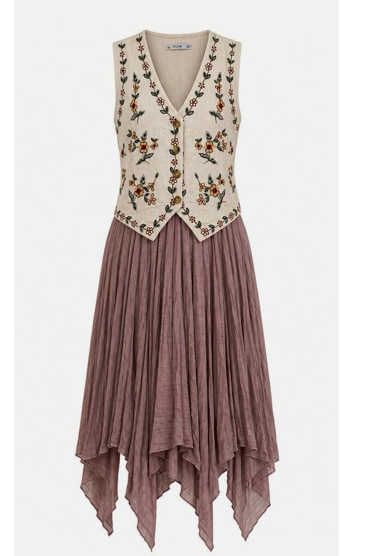 Alaçatı Çiçek Nakışlı Vintage Kadın YelekCeketİSTANGÜL BUTİK