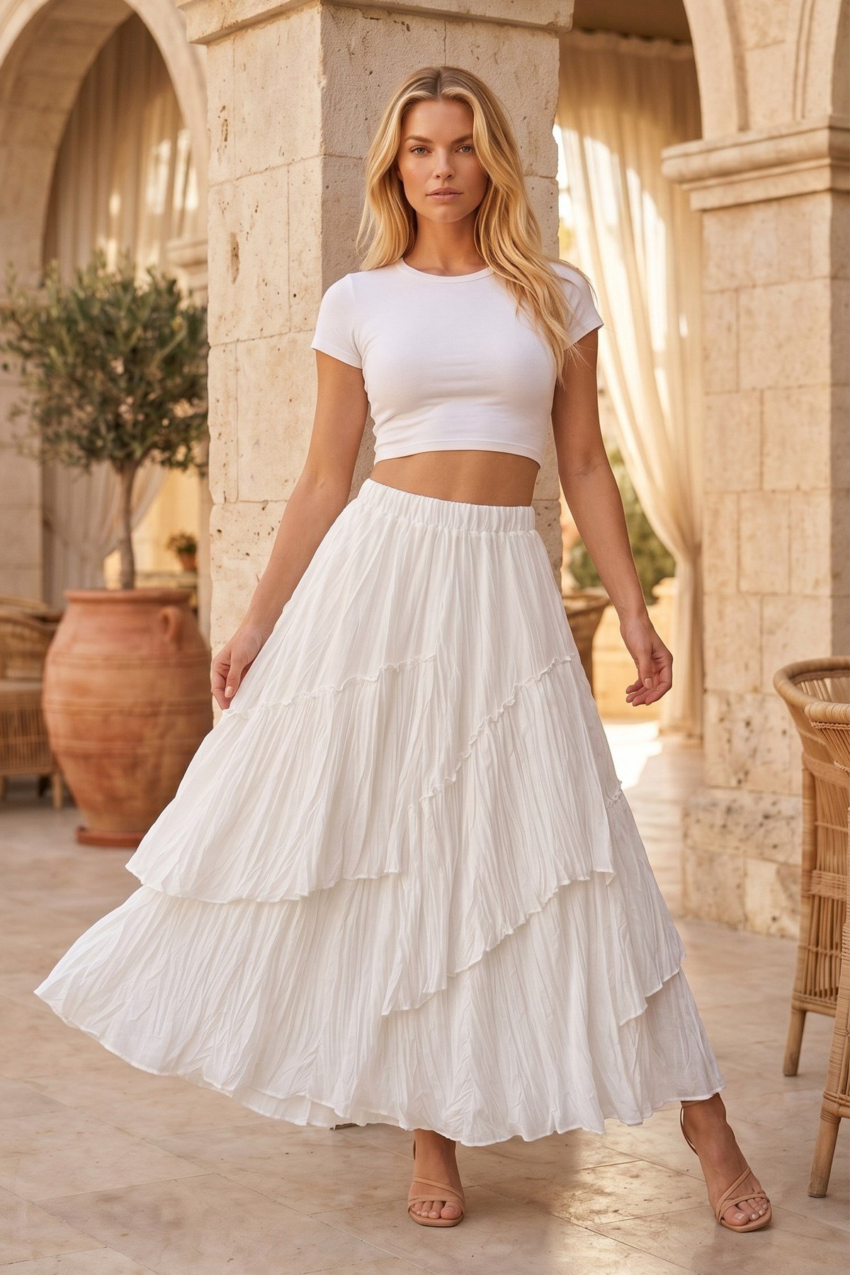 İstangül Premium Kat Kat Volanlı Bürümcük Dokulu Lastikli Bel Bohem Stil Kadın Maxi Etekİstangül Premium Kat Kat Volanlı Bürümcük Dokulu Lastikli Bel Bohem Stil Kadın Maxi EtekEtek ve ŞortİSTANGÜL BUTİK