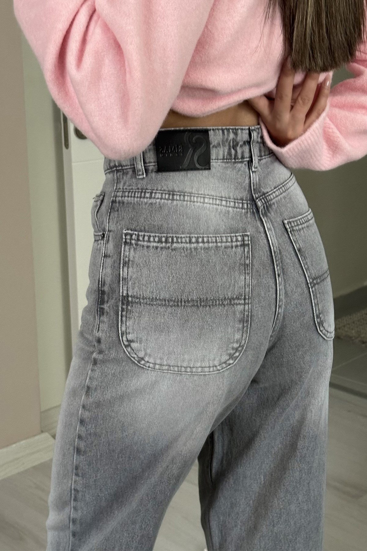 Kadın Yüksek Bel Vintage Yıkamalı Skater Gri Jean PantolonJeanİSTANGÜL BUTİK