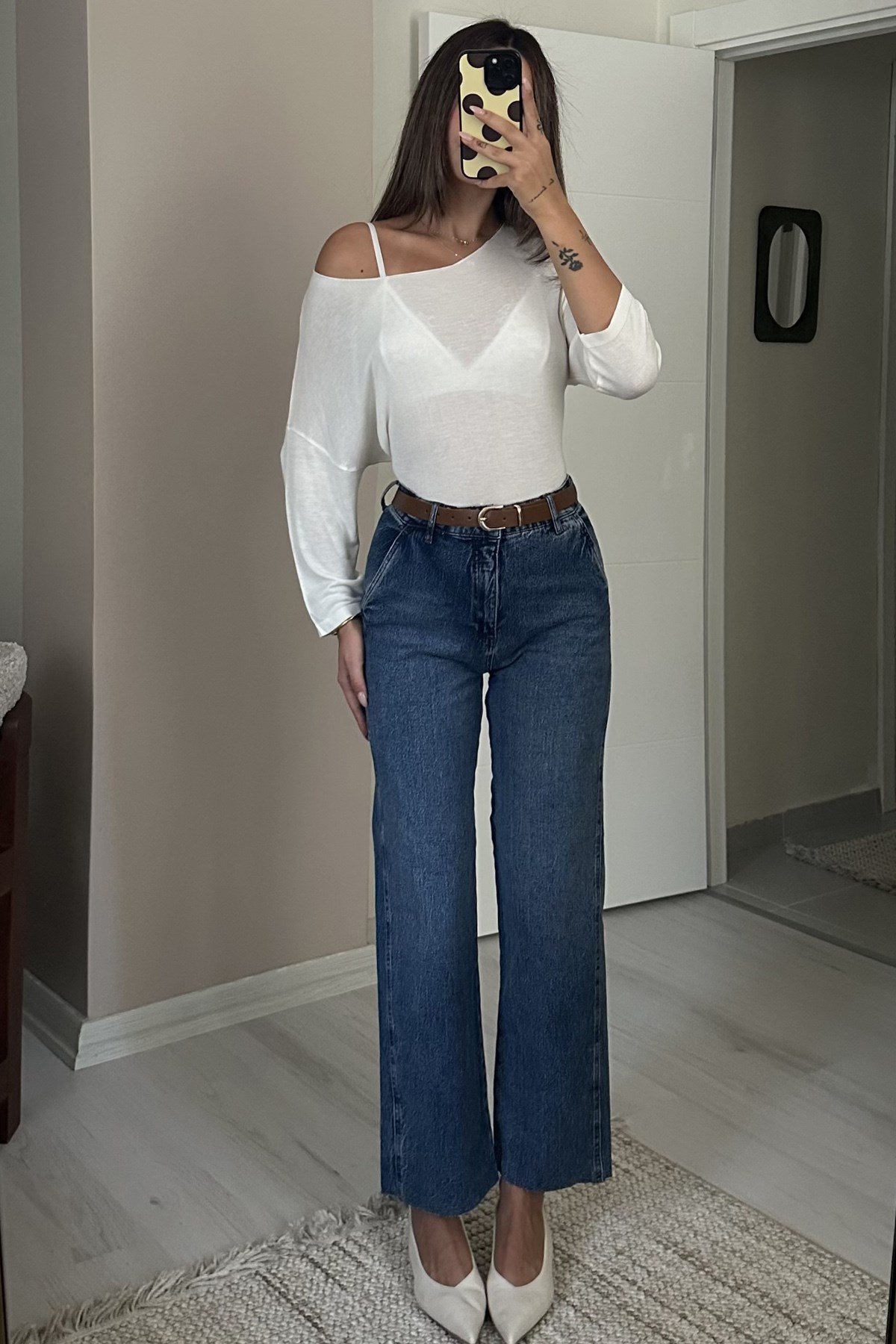 Kadın Kemer Dahil Yüksek Bel Straight Leg Jean Pantolon - MaviJeanİSTANGÜL BUTİK