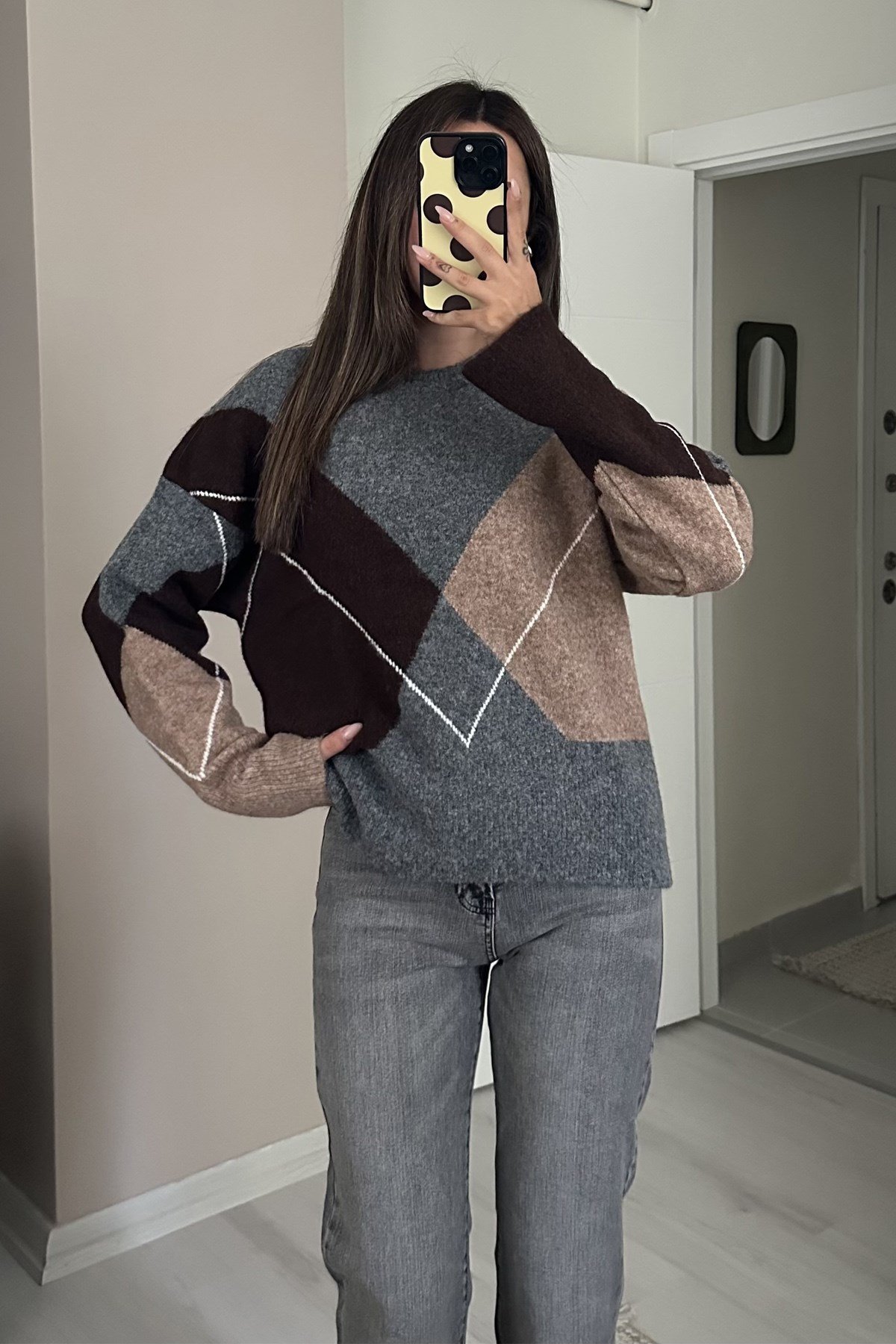 Kadın Bisiklet Yaka Baklava Desenli Oversize Yumoş Triko Kazak - Gri Kadın Baklava Desenli Oversize İpekli Yumoş Triko KazakTriko&KazakİSTANGÜL BUTİK