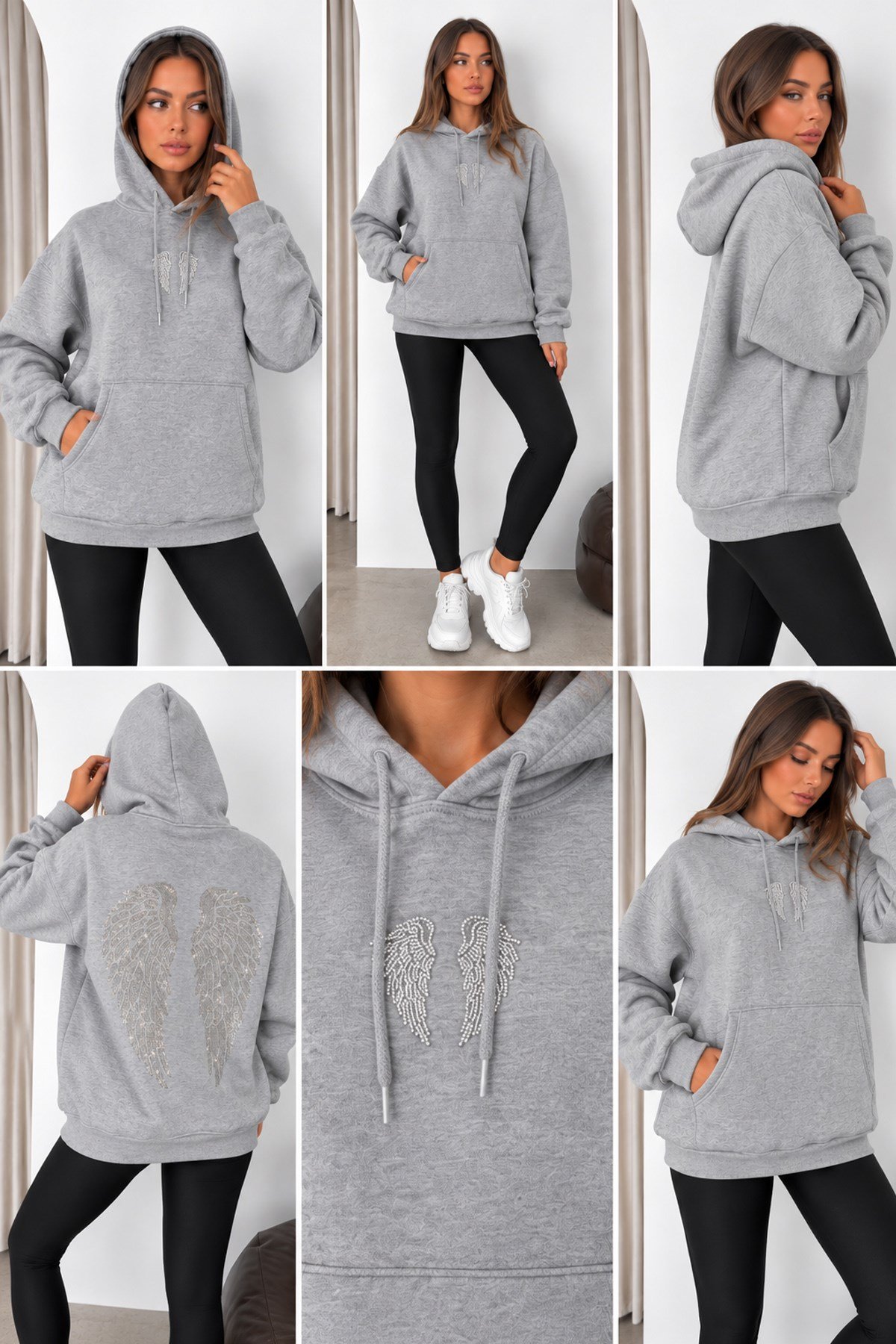 Kadın Melek Kanadı Taş Tasarımlı Kapüşonlu Kanguru Cepli Üç İplik Şardonlu SweatshirtMelek Kanadı Taşlı Kapüşonlu Şardonlu Sweatshirt | İstangül ButikSweatshirtİSTANGÜL BUTİK