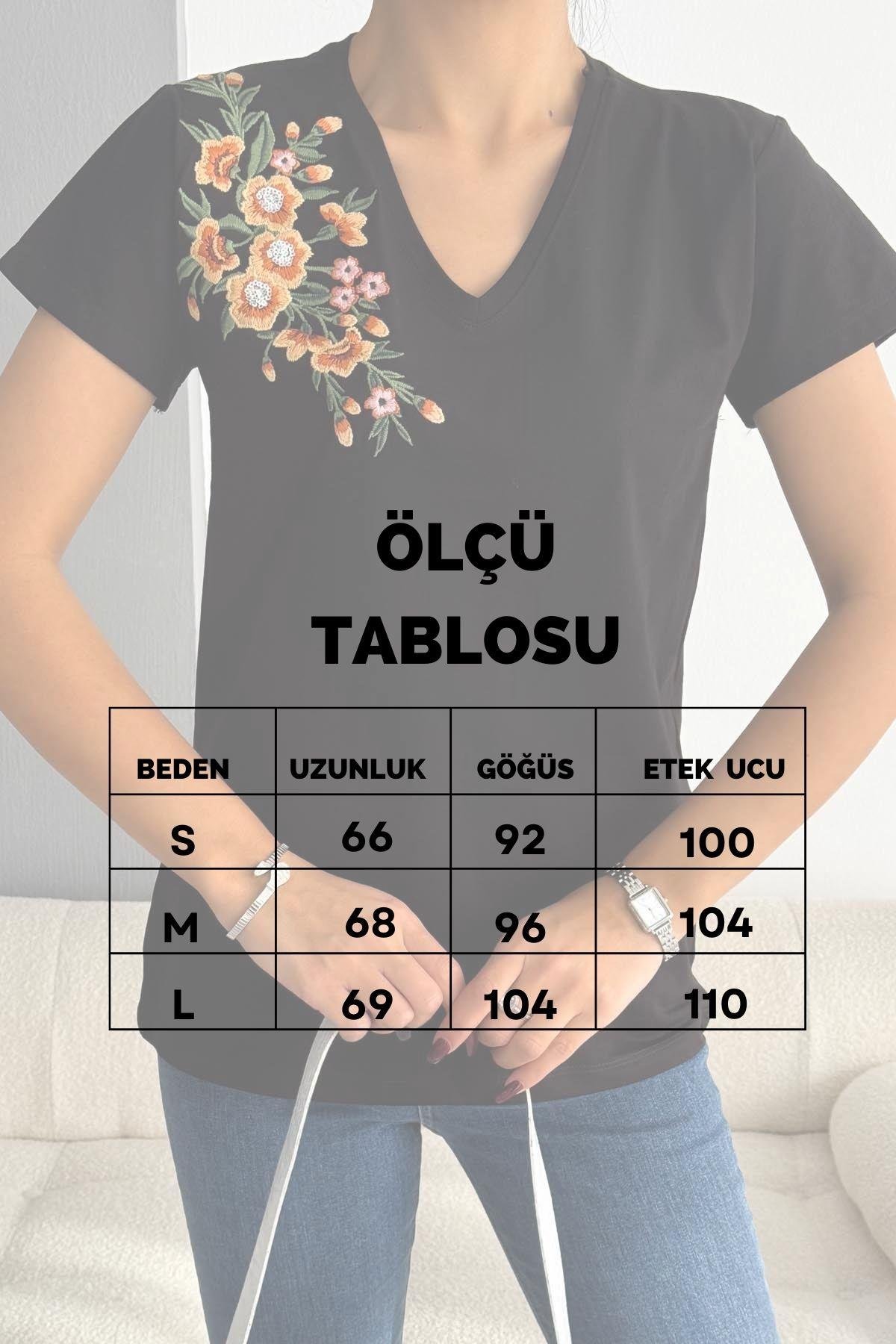 Orange Flower V Yaka Tasarım Tişört
