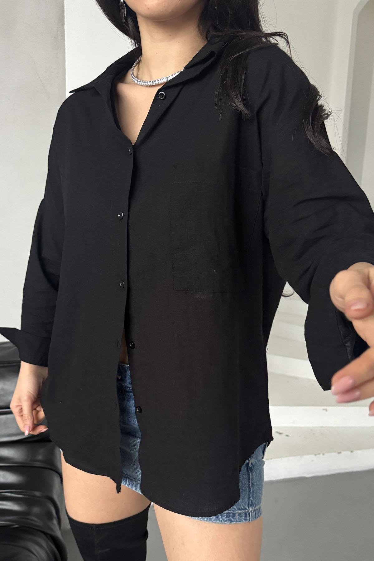 Pamuklu Keten Salaş Boyfriend Gömlek