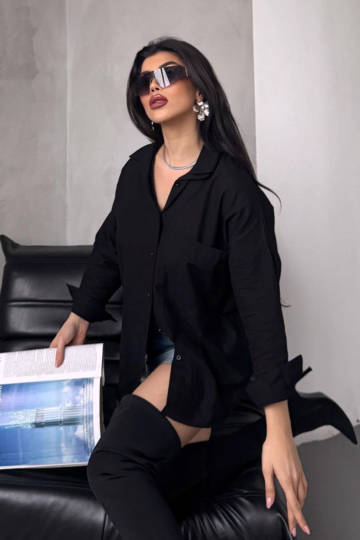 Pamuklu Keten Salaş Boyfriend Gömlek