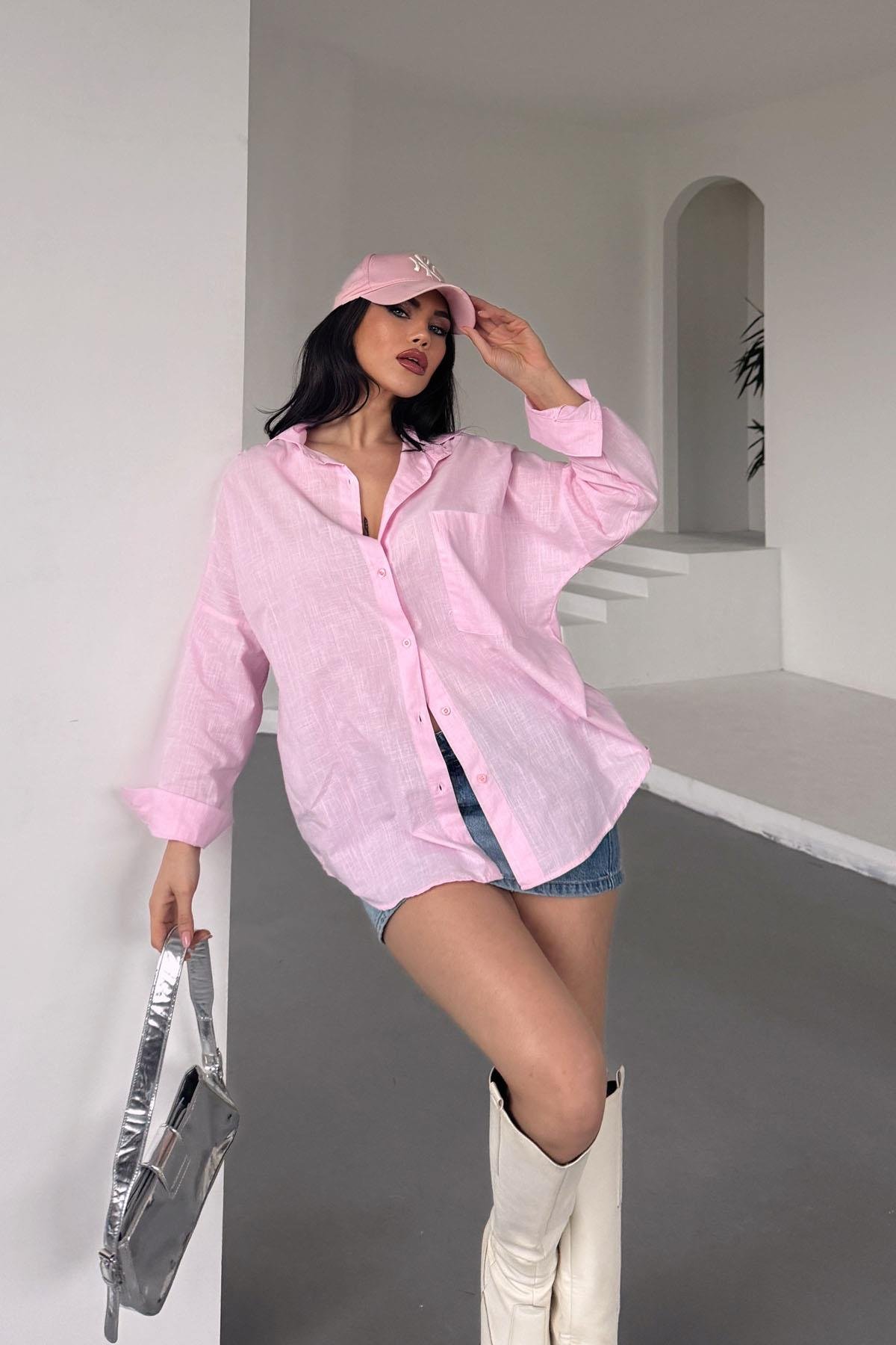 Pamuklu Keten Salaş Boyfriend Gömlek