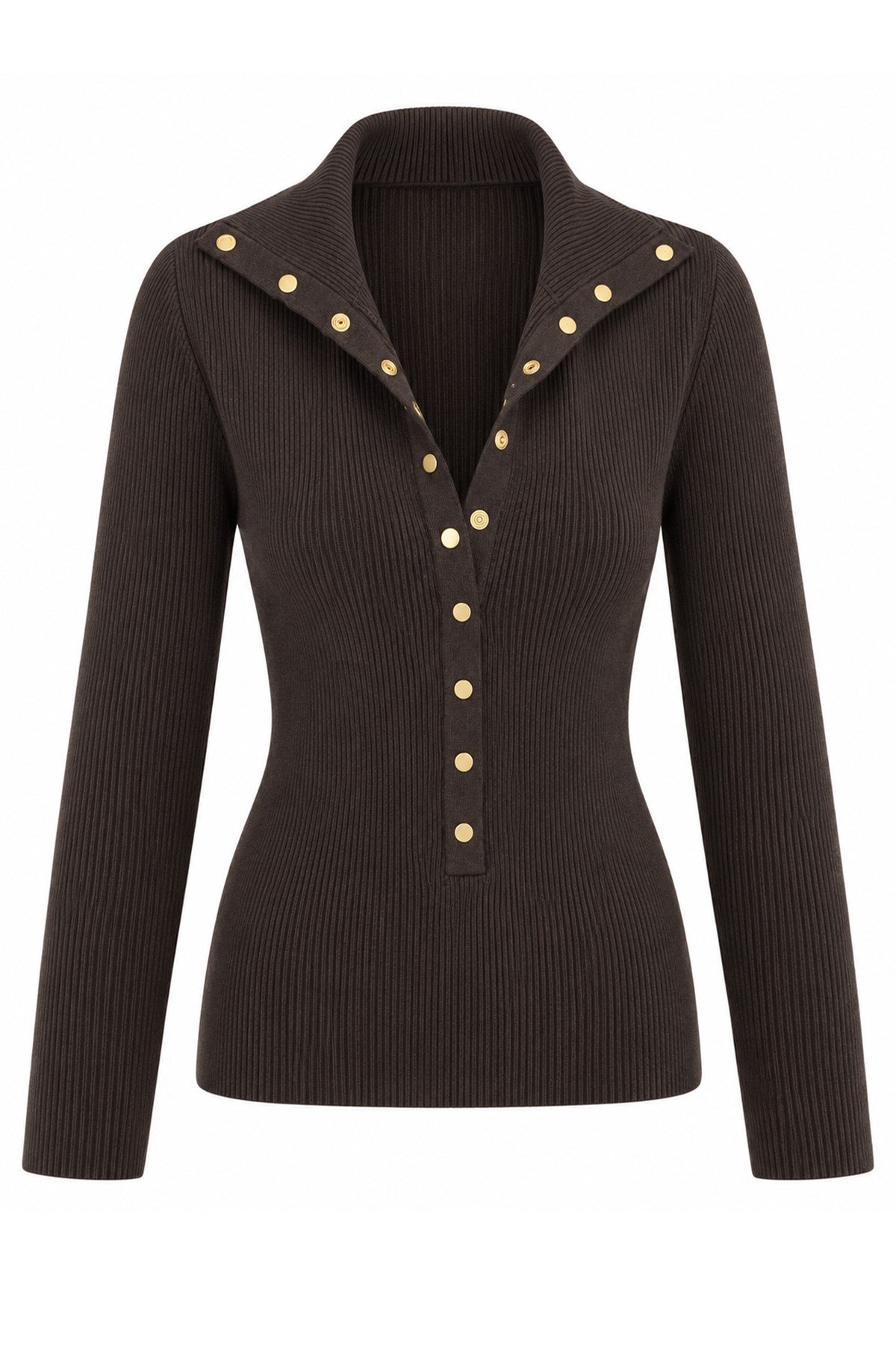 Ürgüp Gold Çıtçıtlı Polo Yaka Fitilli Triko Bluz - KahveÜrgüp Gold Çıtçıtlı Polo Yaka Fitilli Triko Bluz | İstangül ButikTriko&KazakİSTANGÜL BUTİK