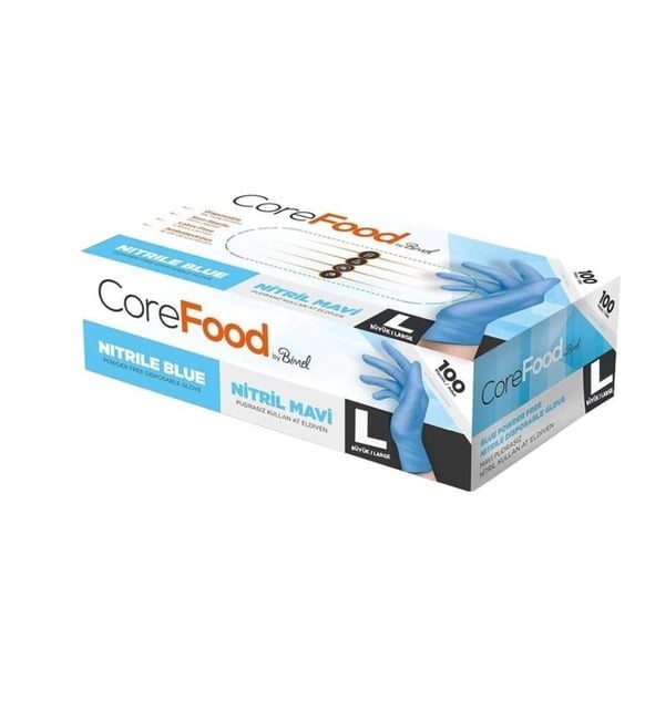 CoreFood Nitril Eldiven Pudrasız Mavi Large 100'lü