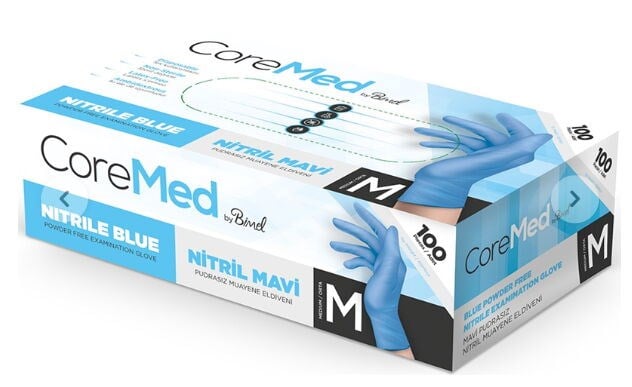 Coremed Nitril Eldiven Pudrasız Mavi Medium 100'lü