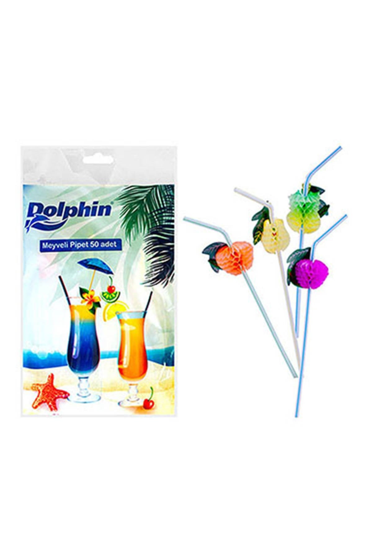Dolphin Meyve Figürlü Renkli Pipet 50'li (Akt. )