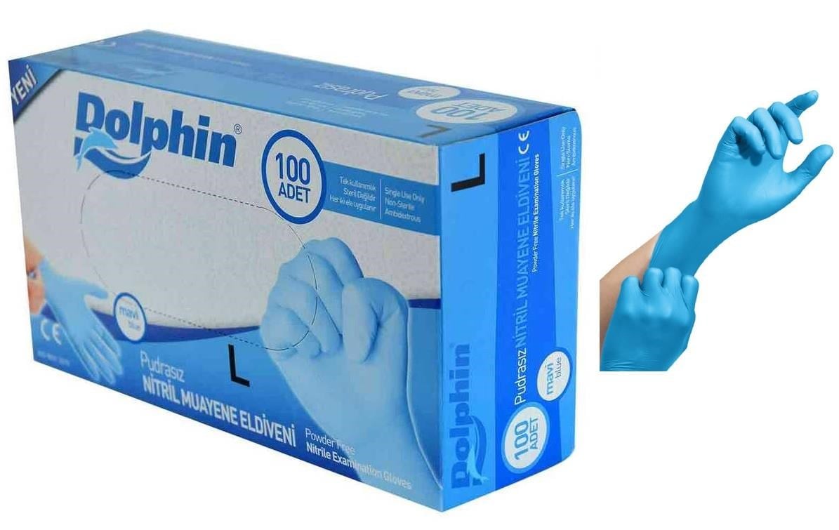 Dolphin Nitril Eldiven Mavi Large 100'lü