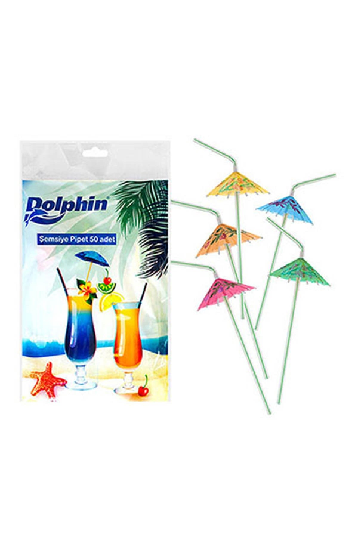 Dolphin Şemsiye Süslemeli Pipet 50'li (Akt. )