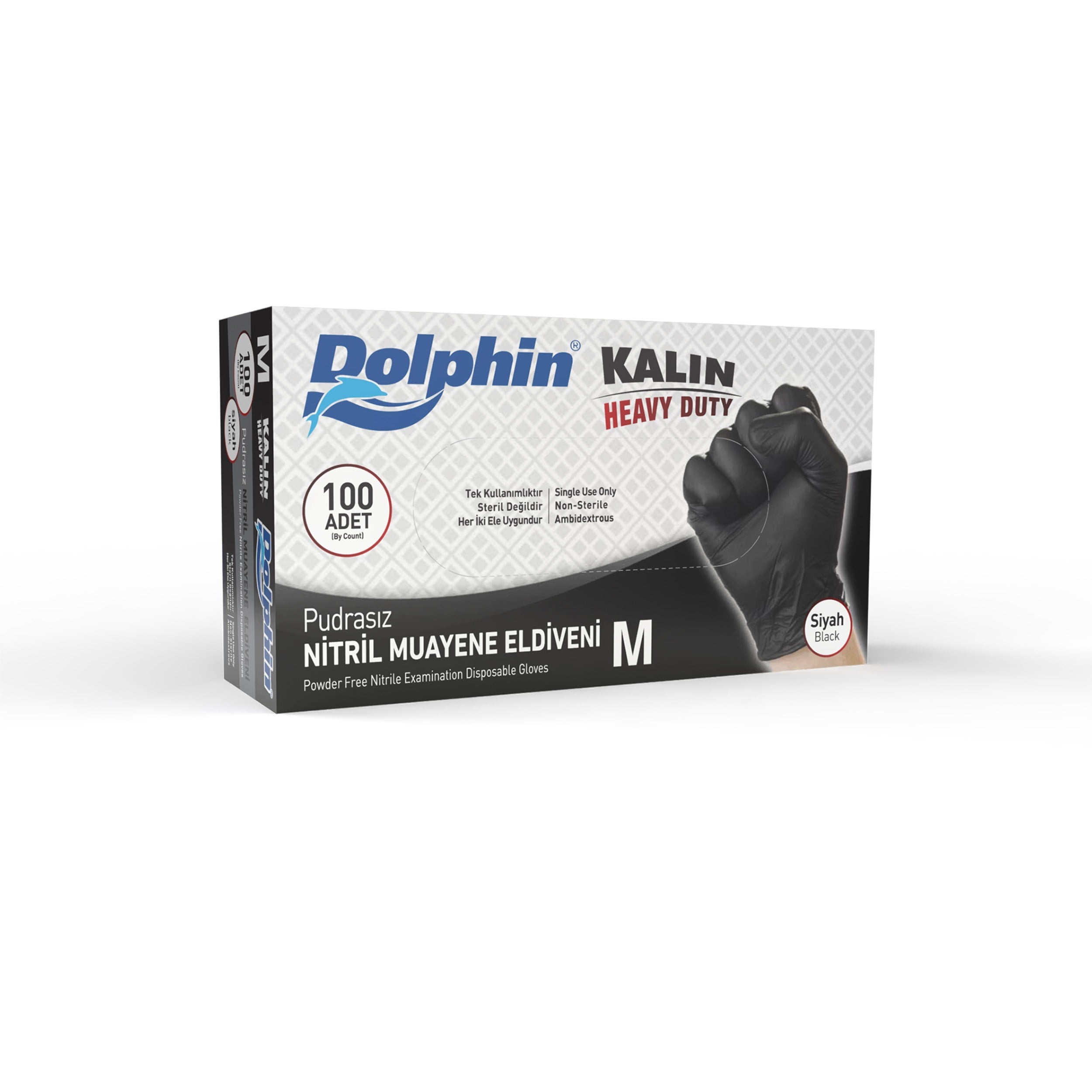 Dolphin Siyah Nitril Eldiveni Medium Pudrasız Ekstra Kalın 100'lü (Alt. )