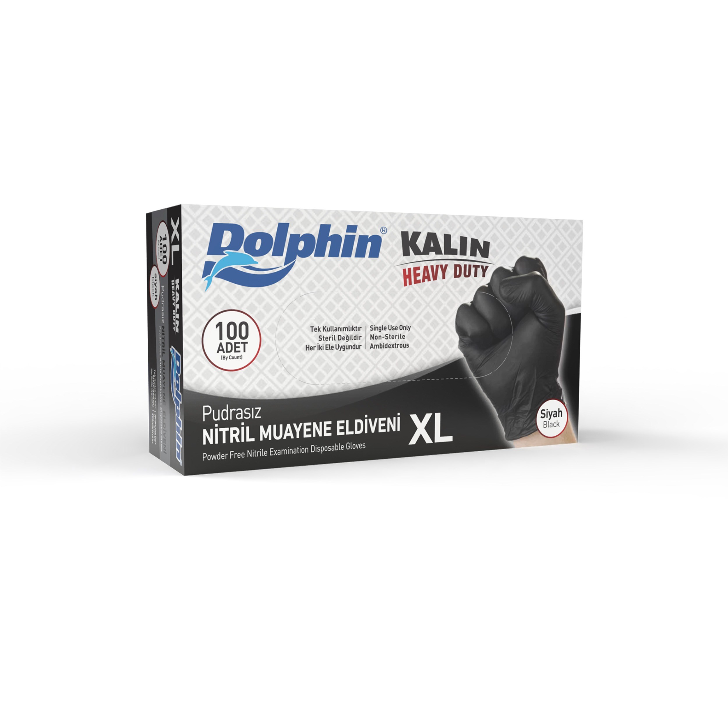 Dolphin Siyah Nitril Eldiveni X-Large Pudrasız Ekstra Kalın 100'lü (Alt. )