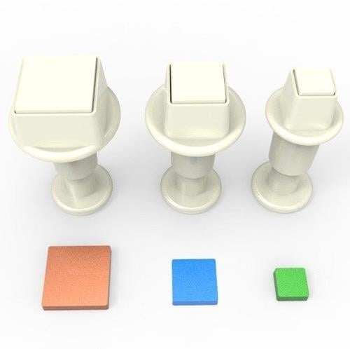 Mini Kare Enjektörlü Kurabiye Şekillendirme Kalıbı 3'lü Set