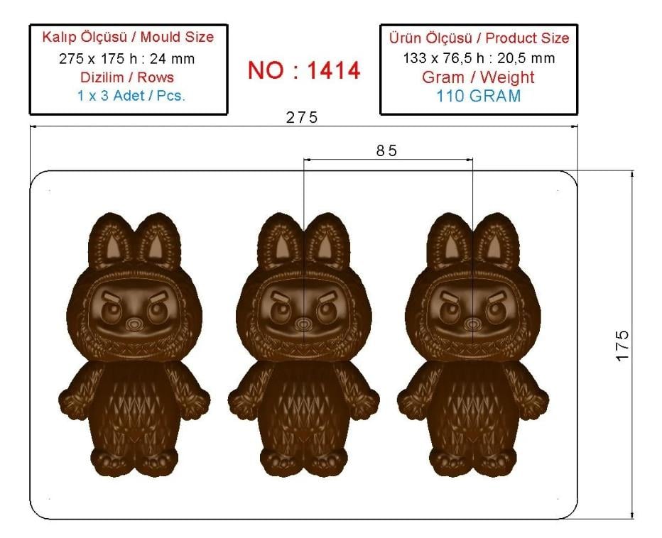 Polikarbon Çikolata Kalıbı Labubu 110 gr Kod:1414