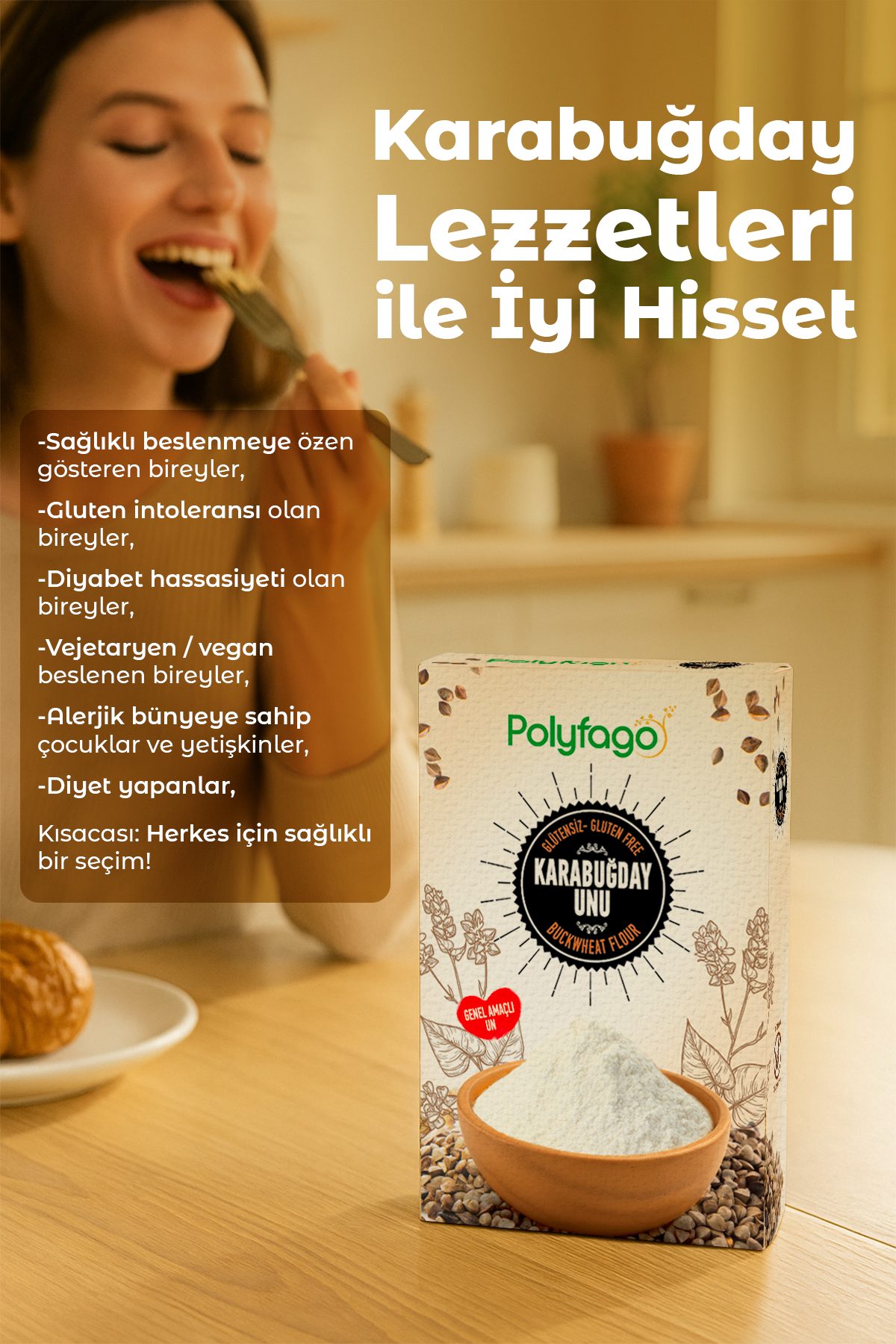 Polyfago Glutensiz Karabuğday Genel Amaçlı Un 500 gr