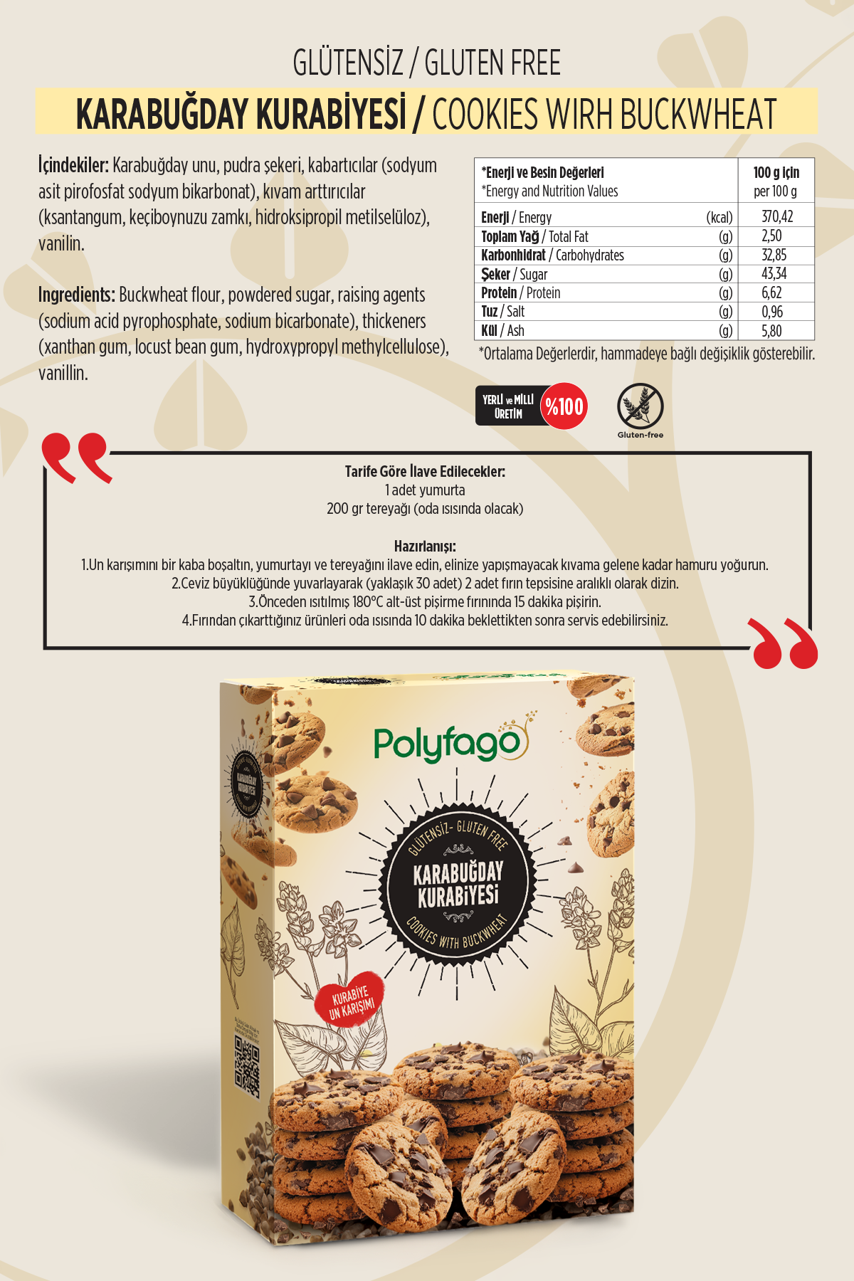 Polyfago Glutensiz Karabuğday Kurabiyesi Unu Karışımı 525 gr