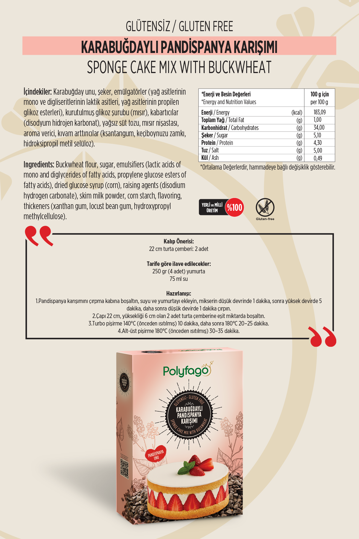 Polyfago Glutensiz Karabuğday Pandispanya Unu Karışımı 450 gr