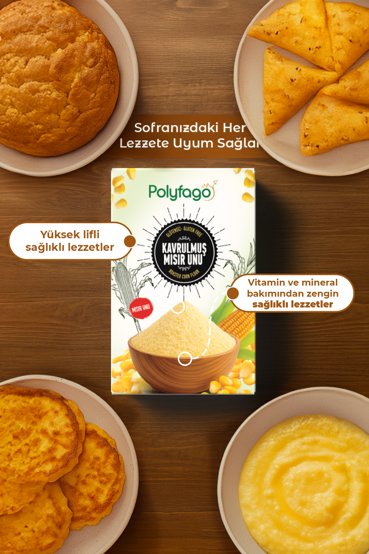 Polyfago Glutensiz Kavrulmuş Mısır Unu 500 gr
