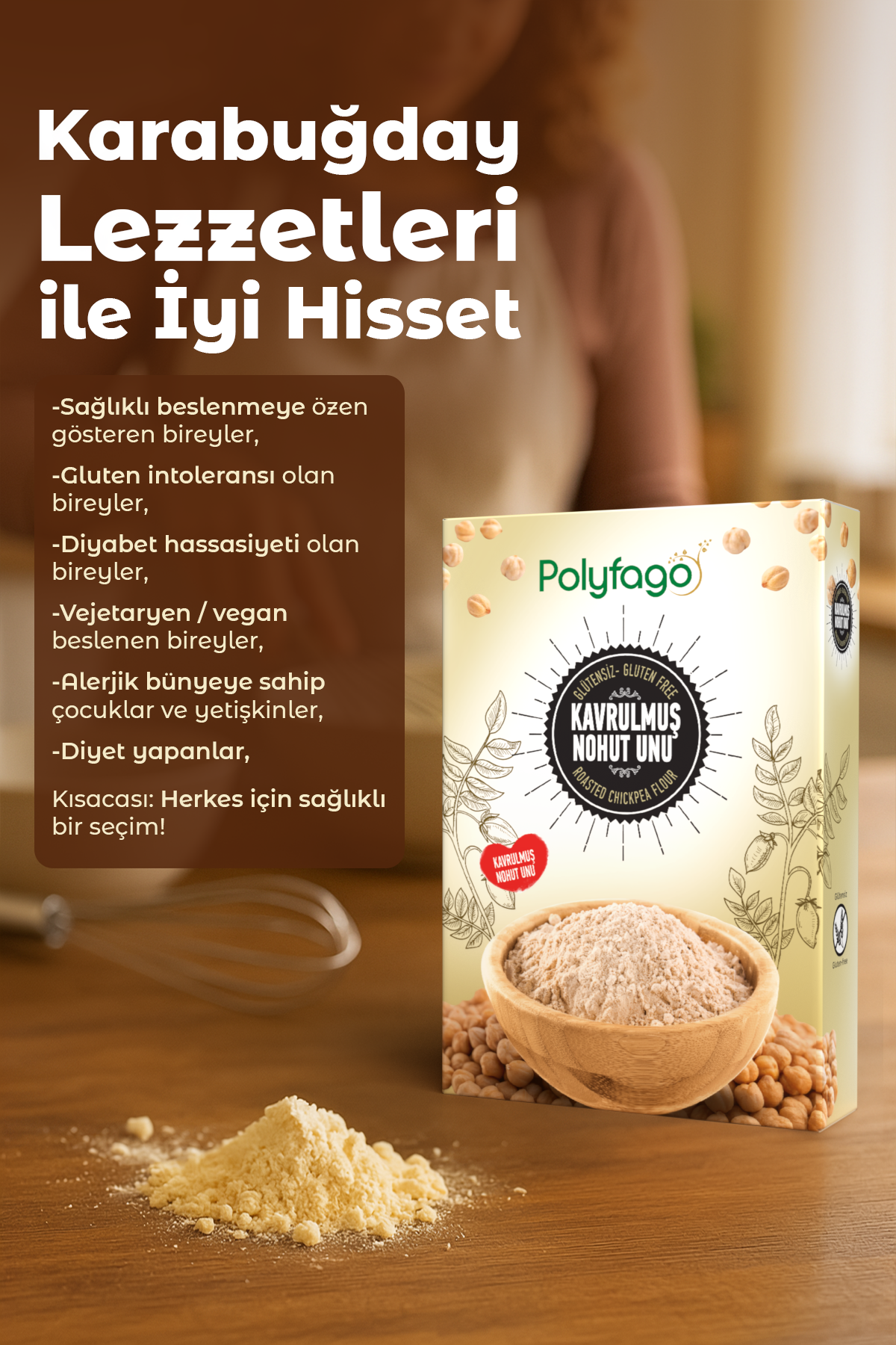 Polyfago Glutensiz Kavrulmuş Nohut Unu 500 gr