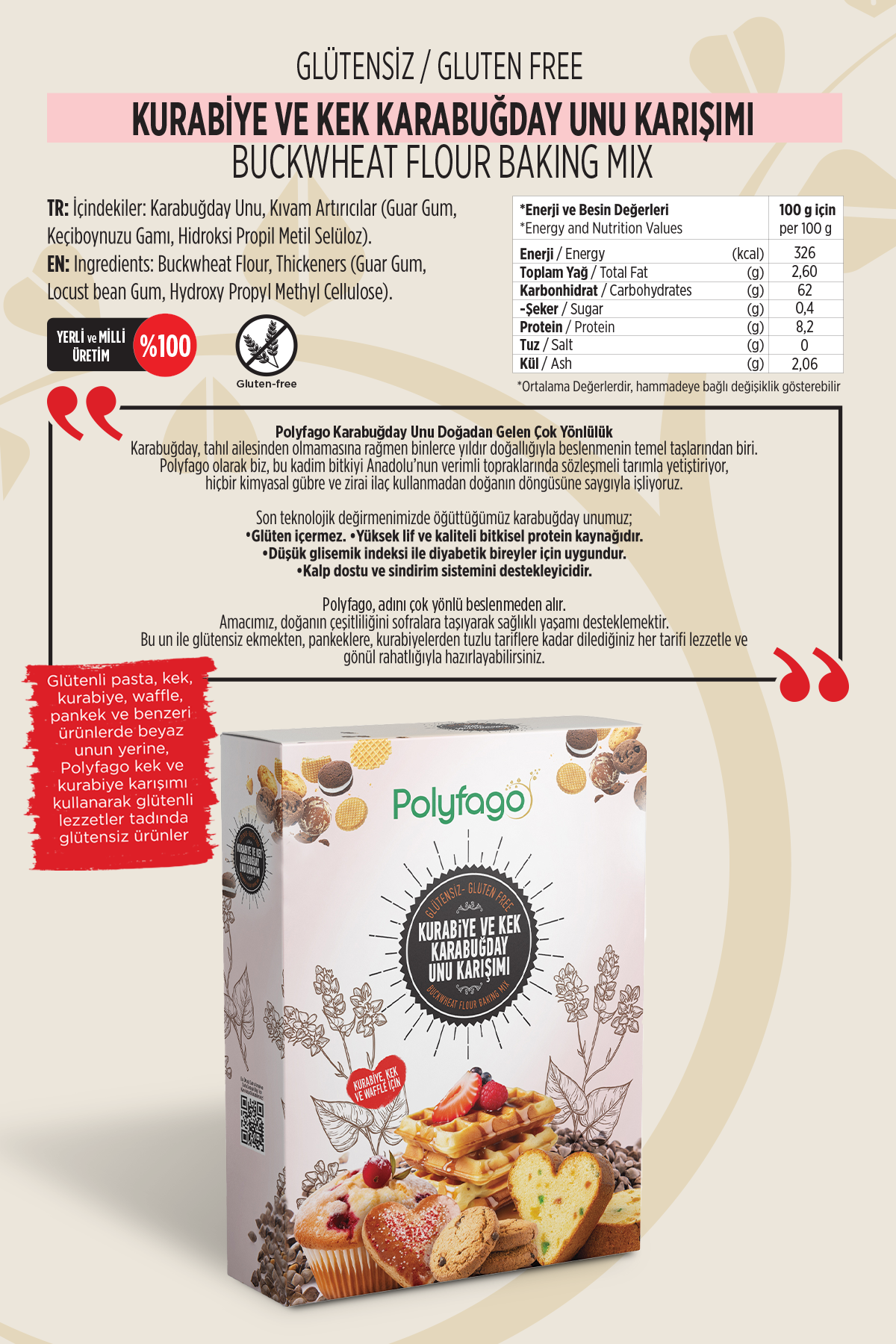Polyfago Glutensiz Kurabiye ve Kek Karabuğday Unu Karışımı 500 gr