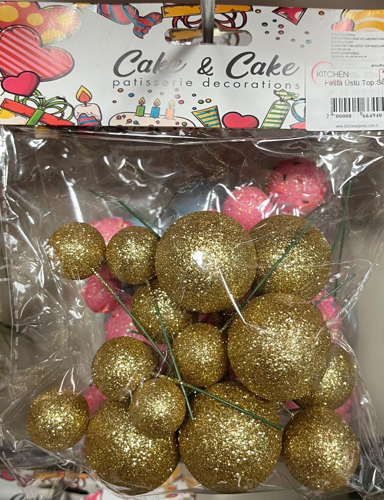 Top Şekilli Pasta Üstü Renkli Süs