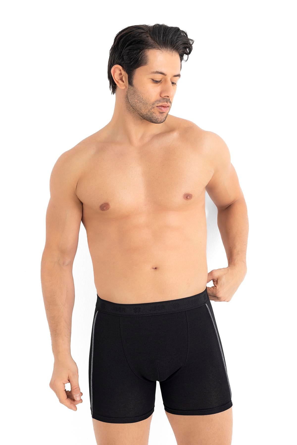 Erkek 3'lü Ara Biyeli Pamuklu Modal Siyah Boxer 288