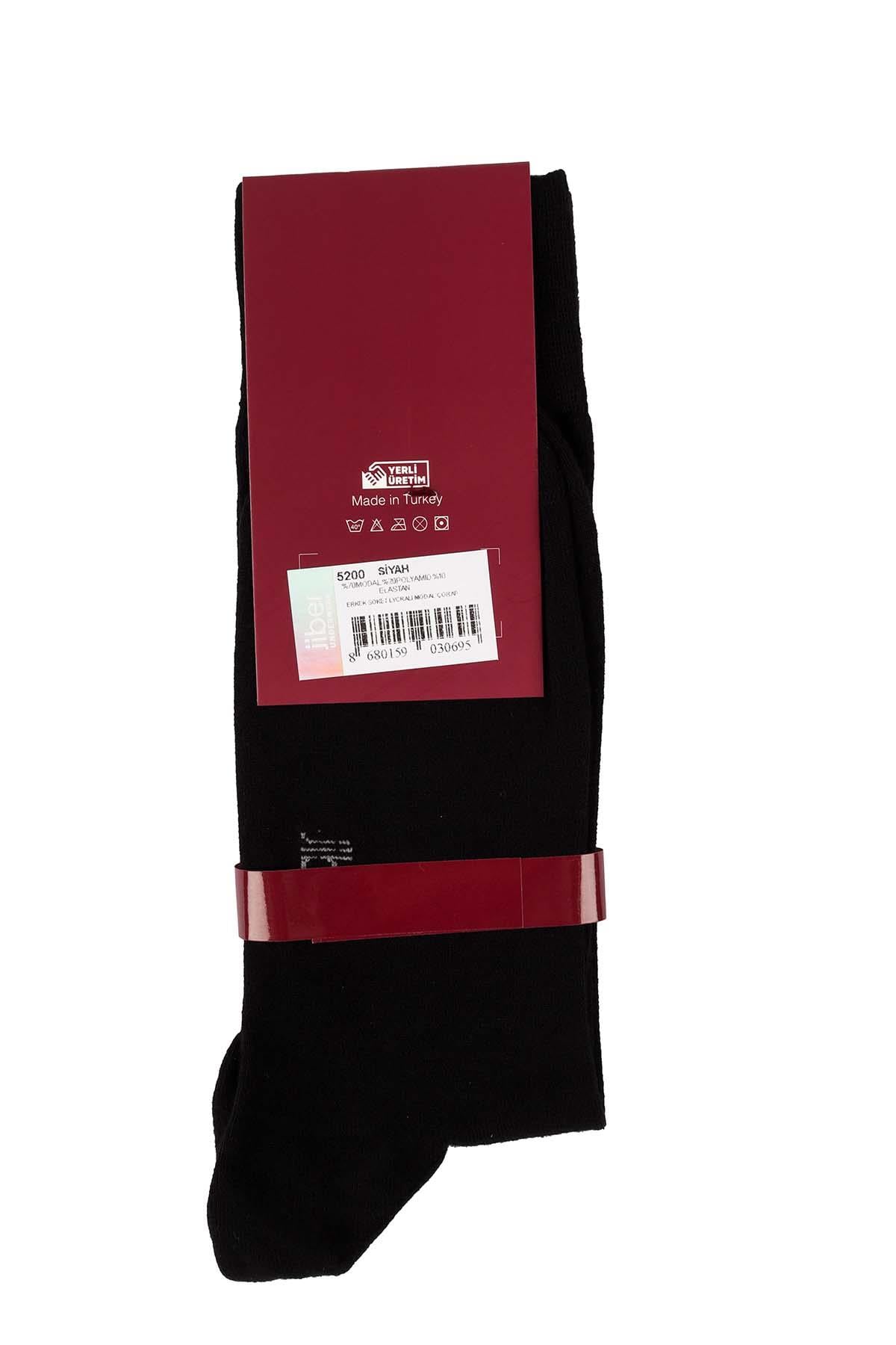Erkek 6'lı Siyah Likralı Modal Uzun Çorap 5200