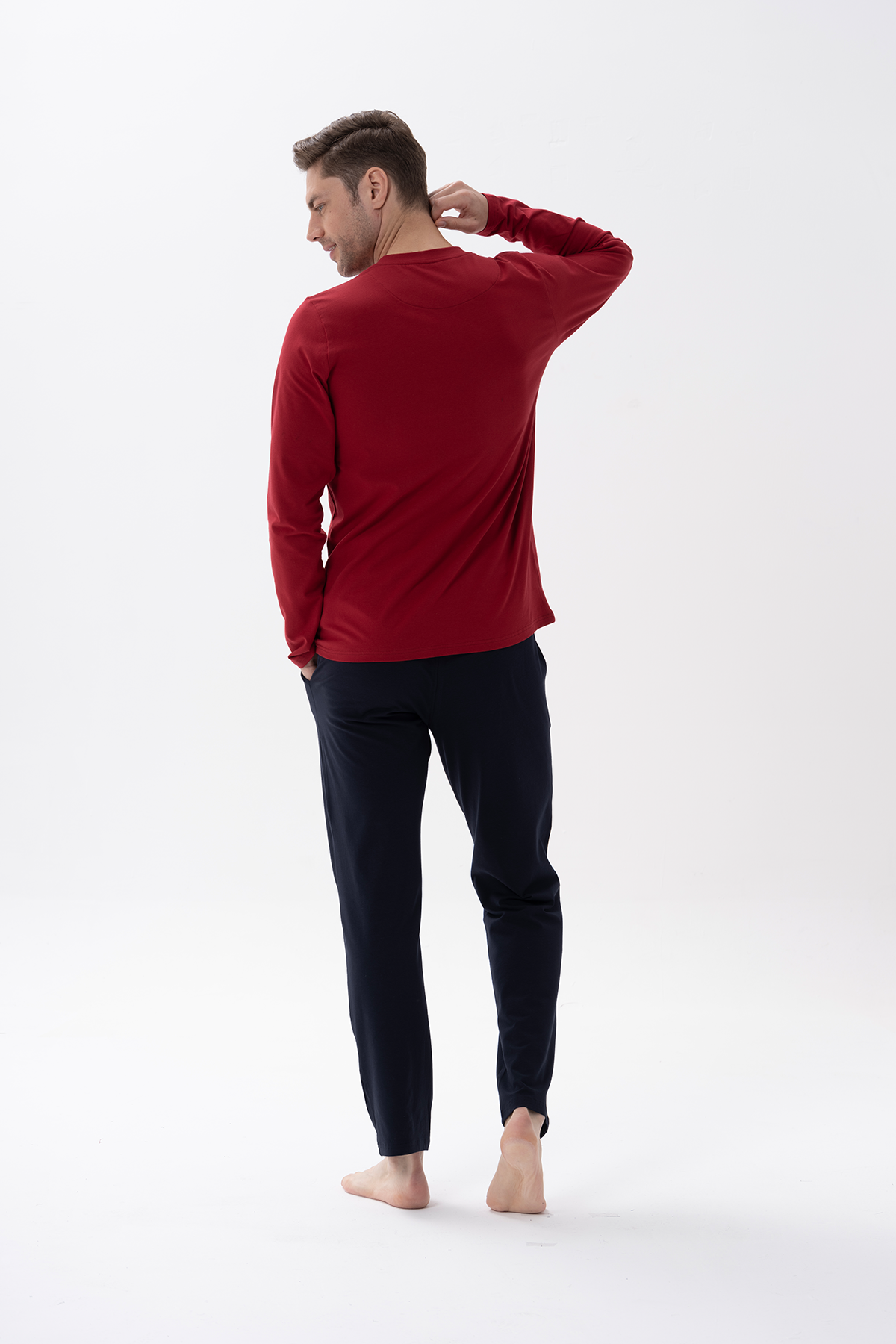 Erkek Bordo  Düğmeli Pijama Takımı 15158  