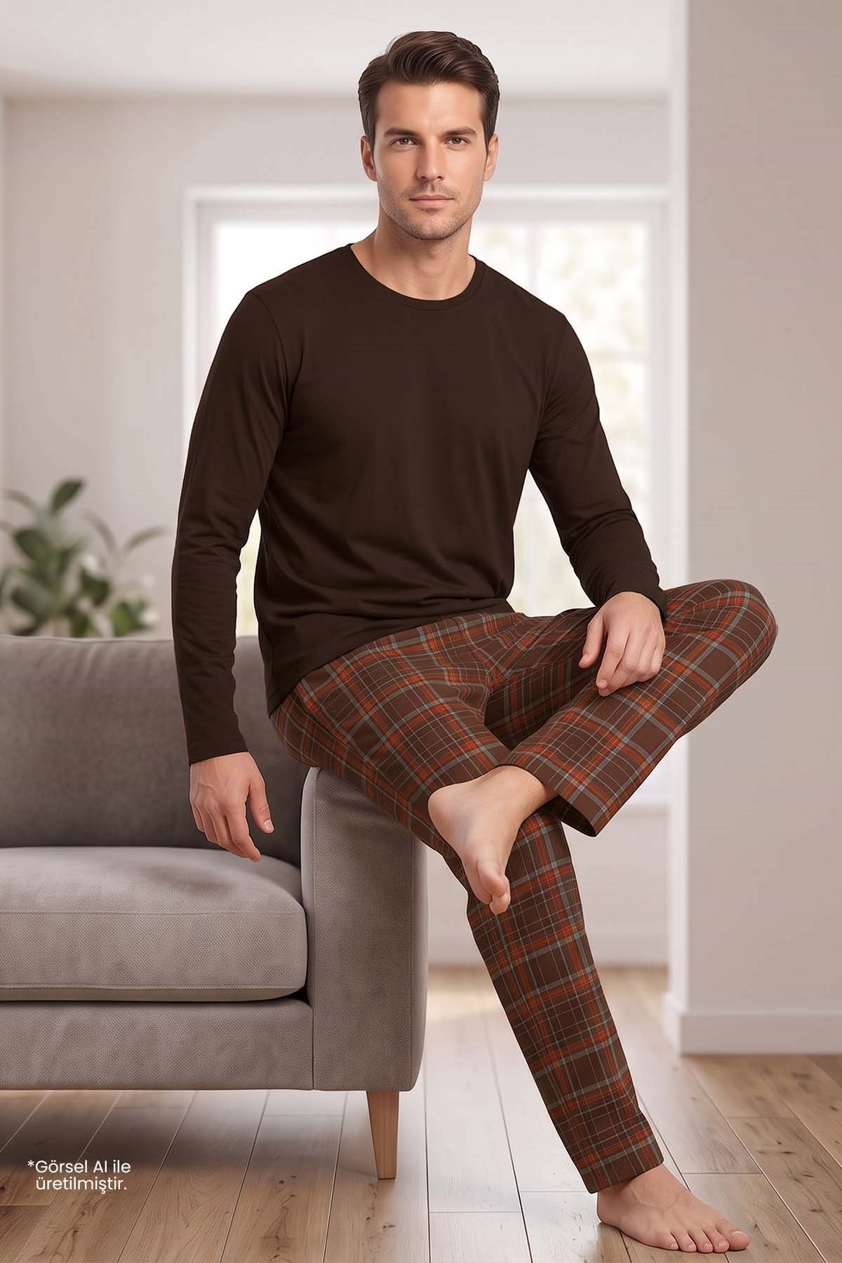 Erkek Bordo Uzun Kollu Pijama Takımı