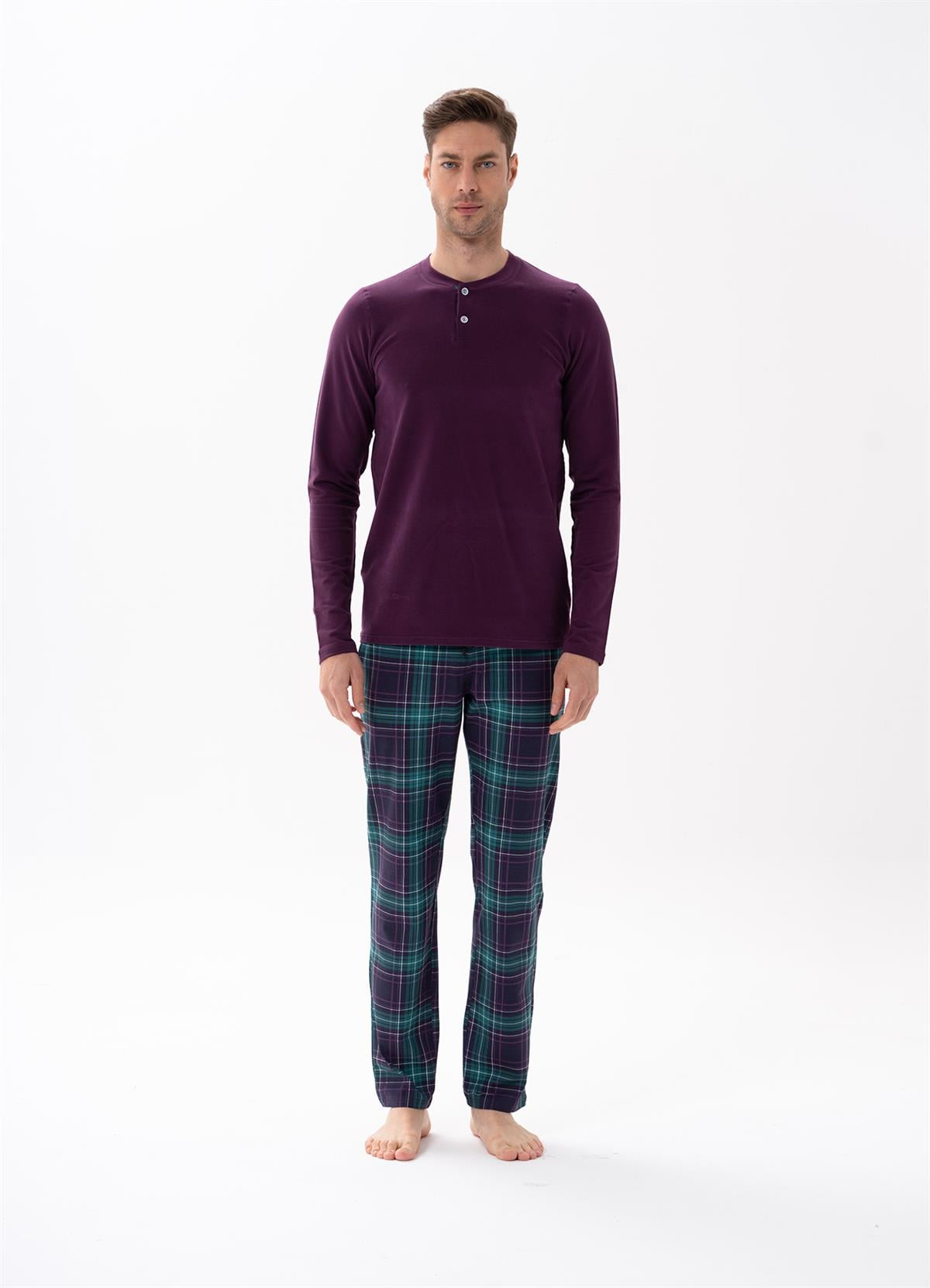 Erkek Düğmeli Pijama Takımı 15144 Mürdüm Rengi  JBR15144.00001