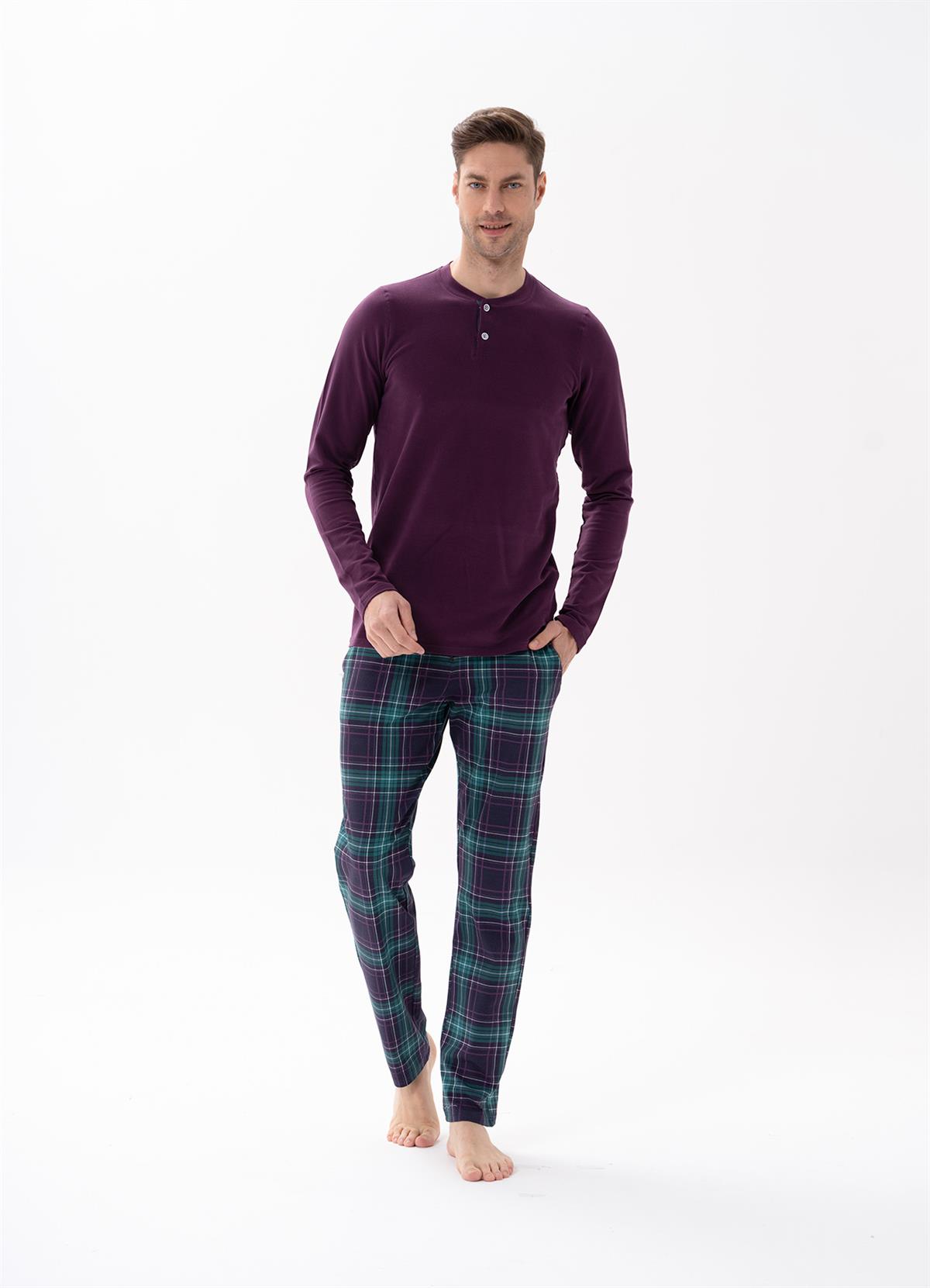 Erkek Düğmeli Pijama Takımı 15144 Mürdüm Rengi  JBR15144.00001
