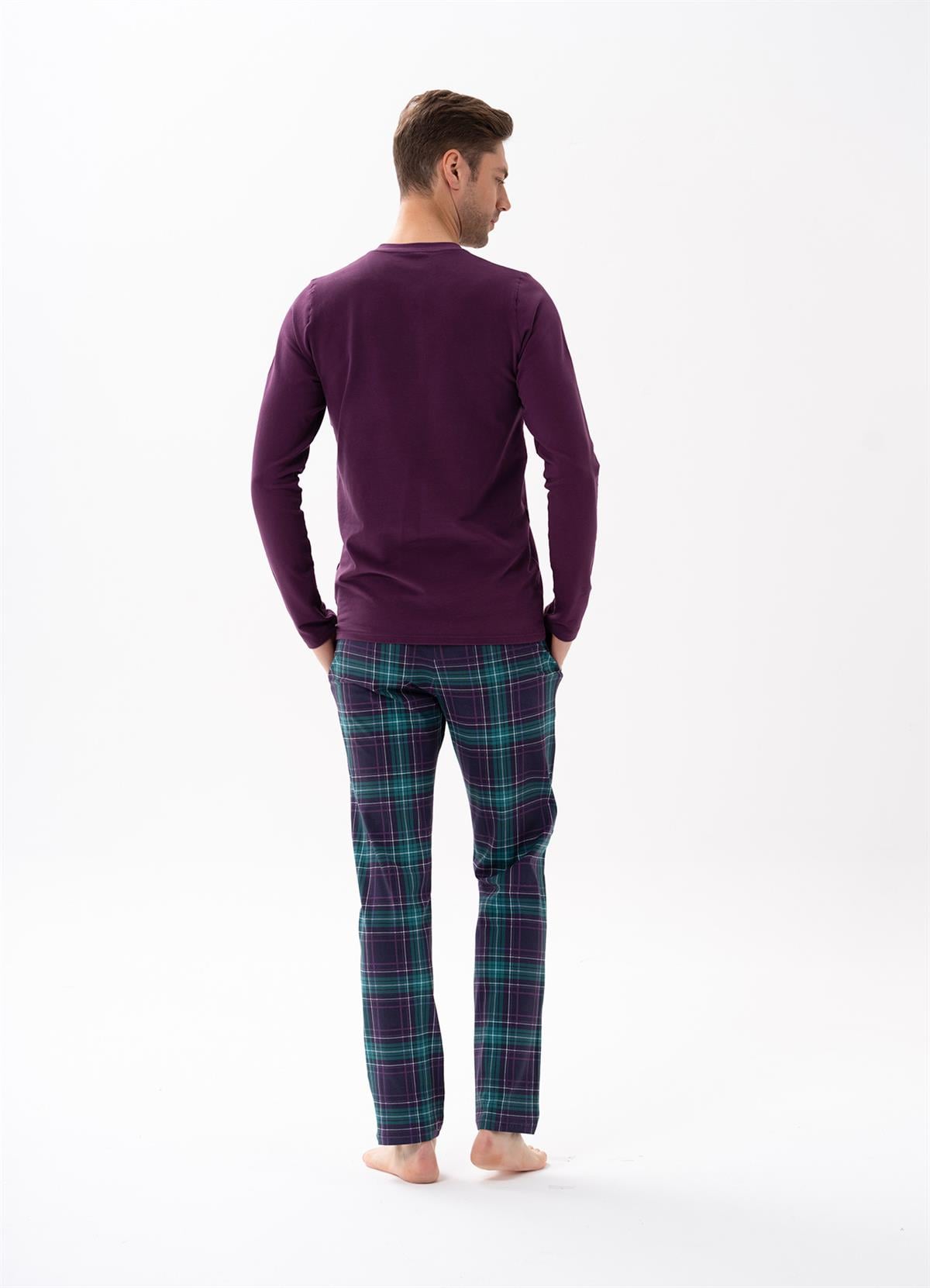 Erkek Düğmeli Pijama Takımı 15144 Mürdüm Rengi  JBR15144.00001