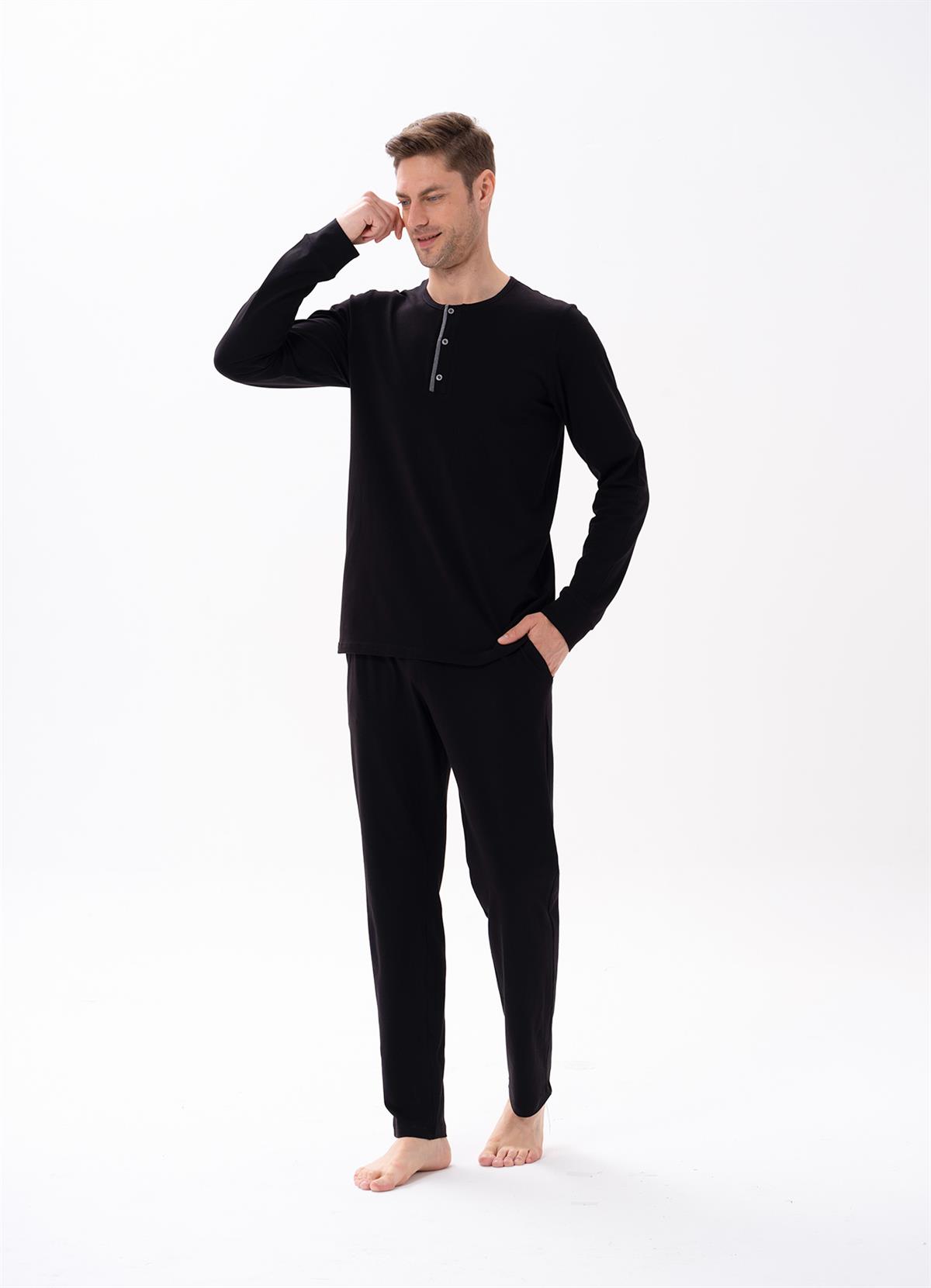 Erkek Düğmeli Pijama Takımı 15155 SİYAH  JBR15155.00001