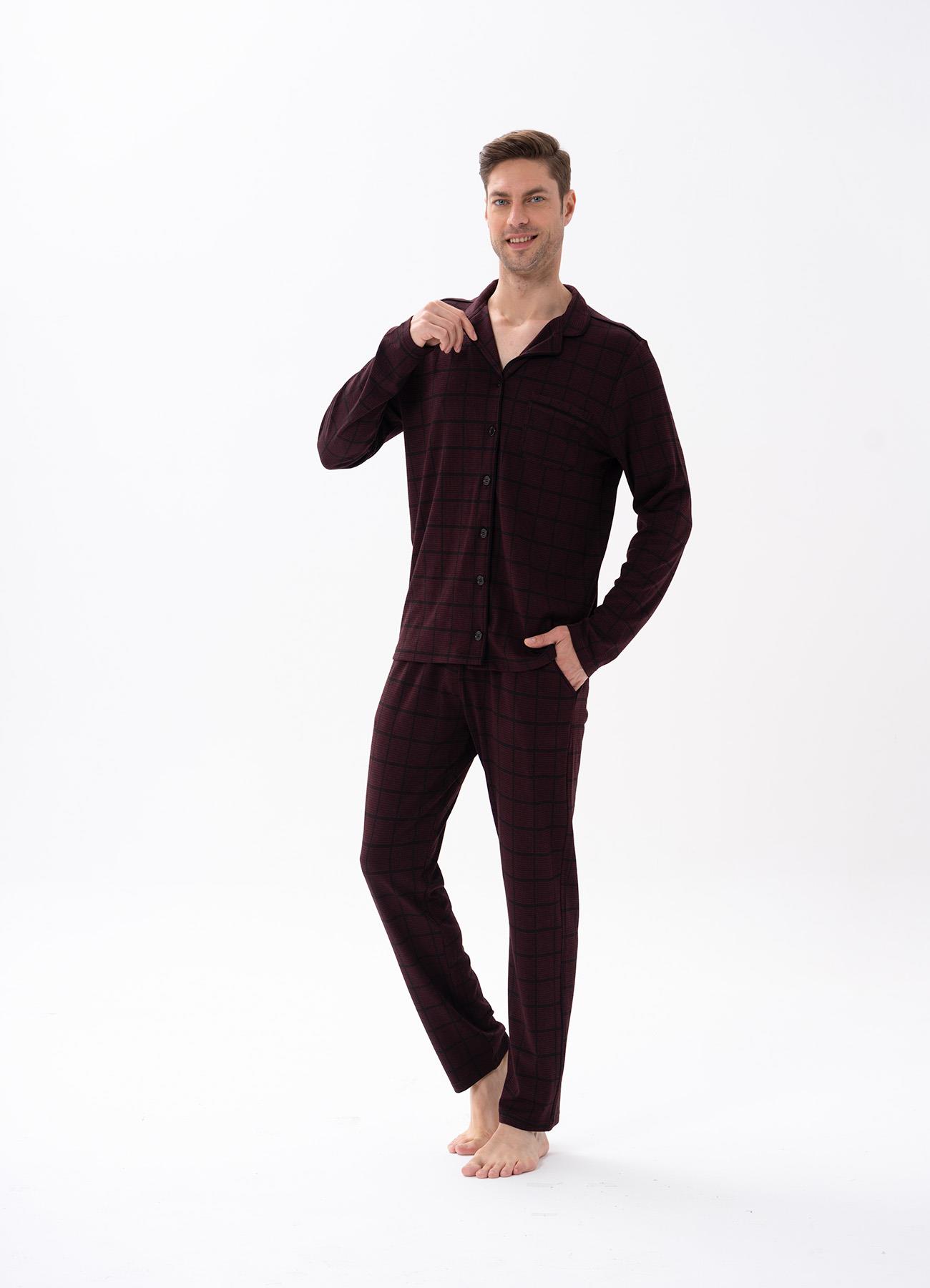 Erkek Düğmeli Pijama Takımı Bordo  JBR15171.00001