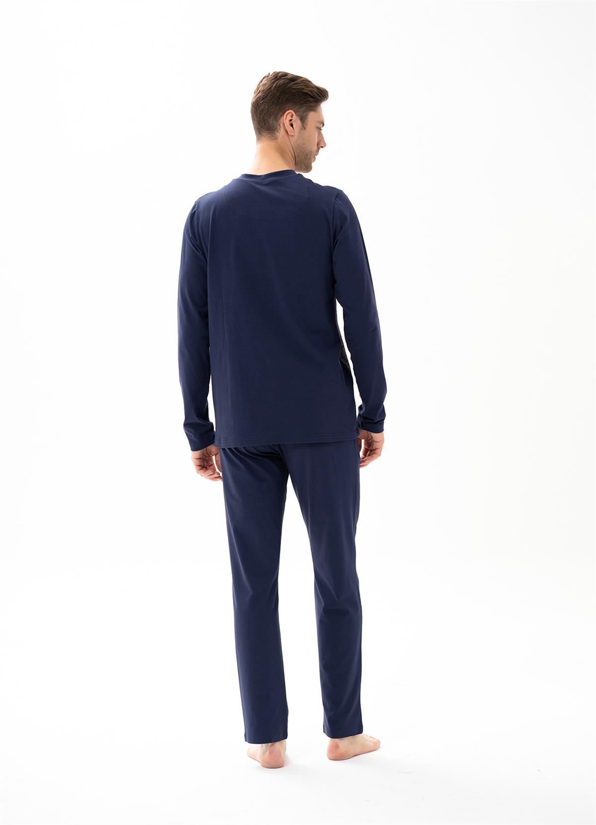 Erkek Ekose Desen Düğmeli Pijama Takımı 15152 Lacivert  JBR15152.00001