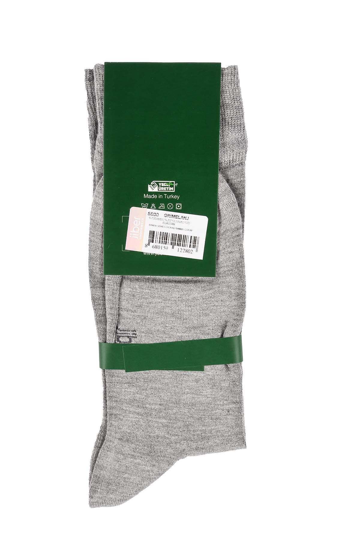 Erkek Gri Likralı Bambu Uzun Çorap 5600