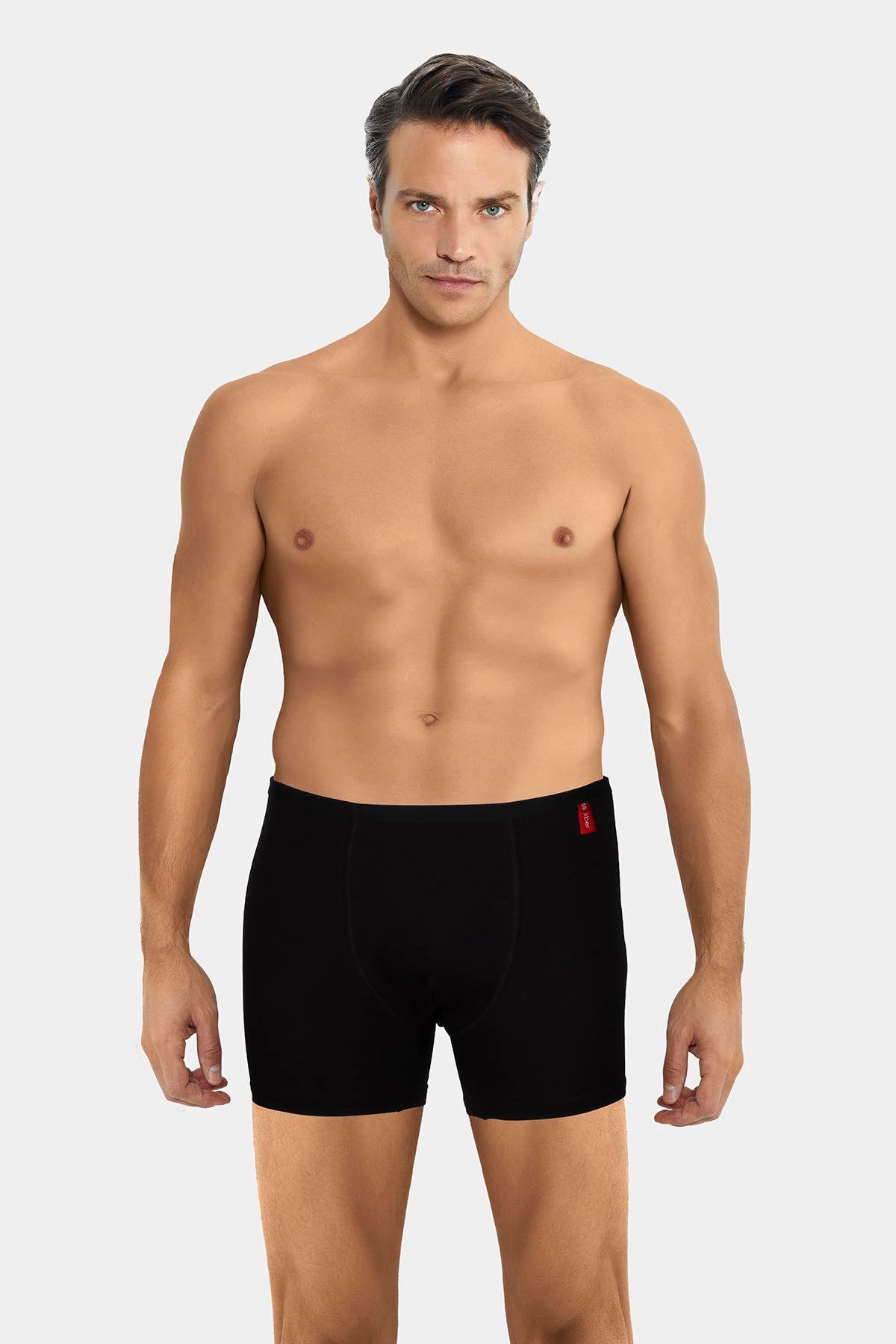 Erkek İnce Lastikli Penye Modal Siyah Boxer 286
