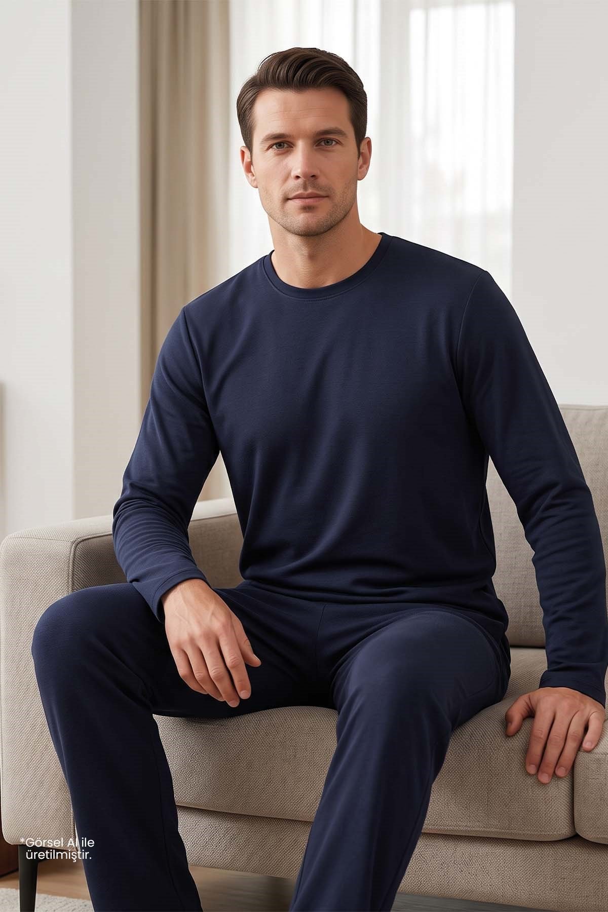 Erkek Lacivert Uzun Kollu Pijama Takımı
